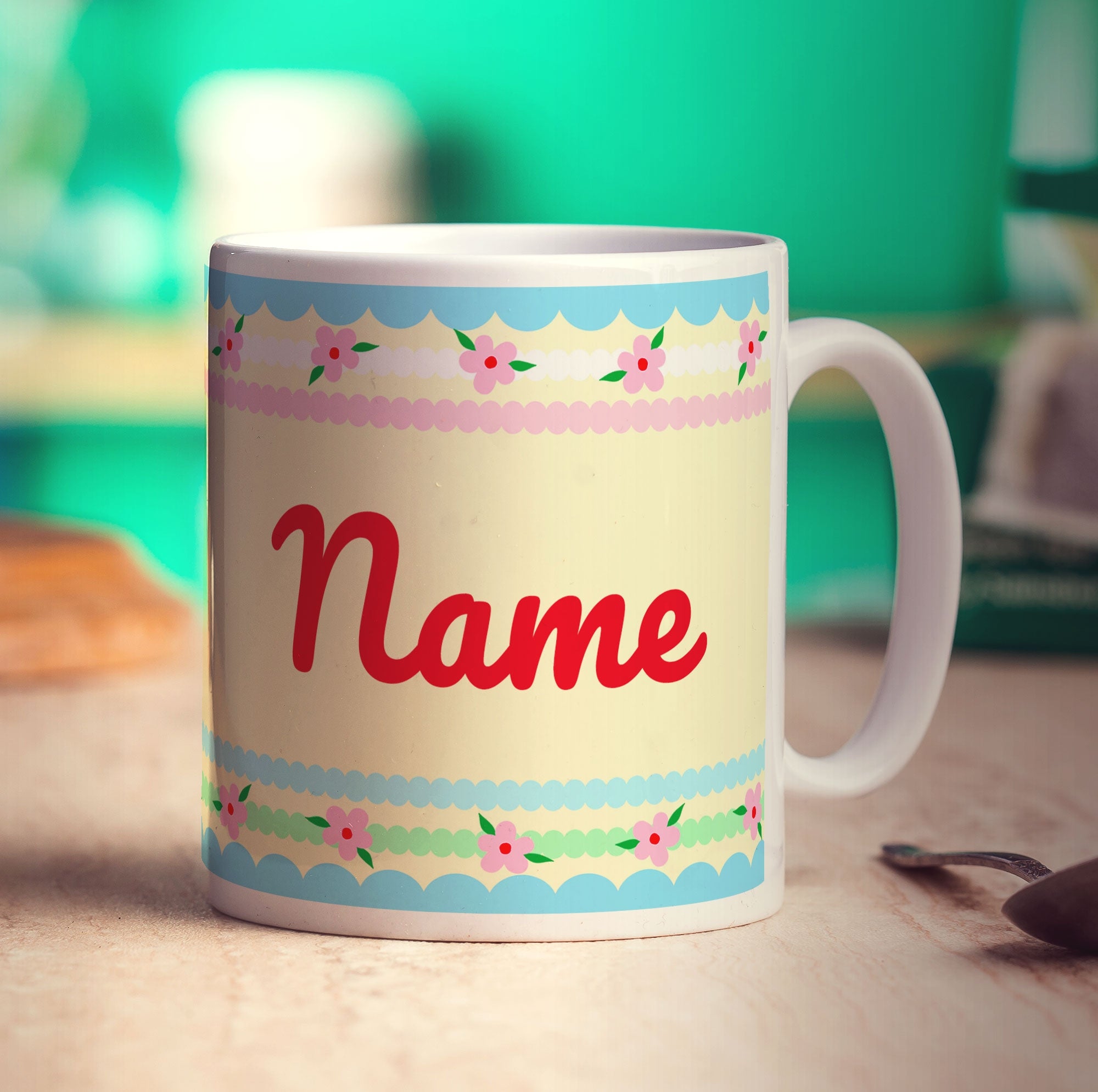Pretty Stripes and Flowers Name Mug