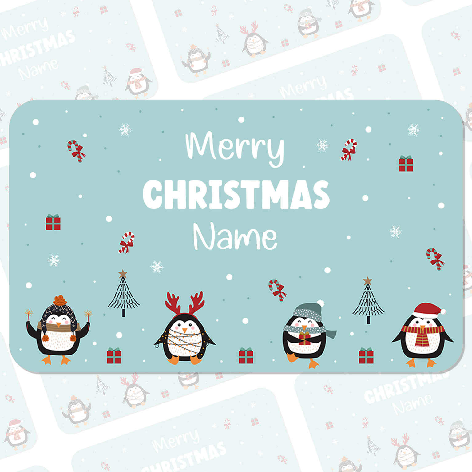 Merry Christmas Penguin Name Stickers
