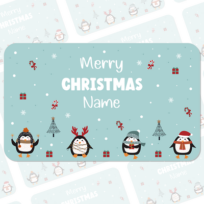 Merry Christmas Penguin Name Stickers
