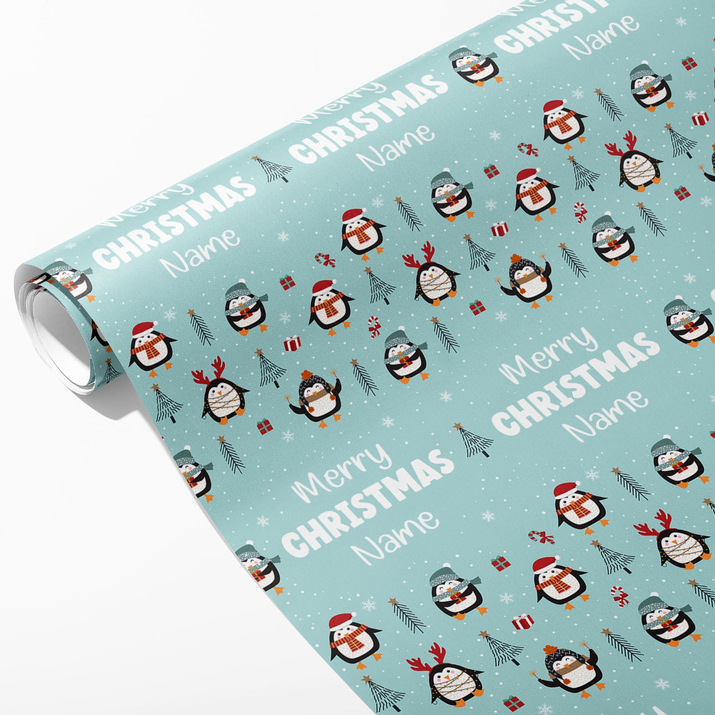 Merry Christmas Penguin Name Wrapping Paper