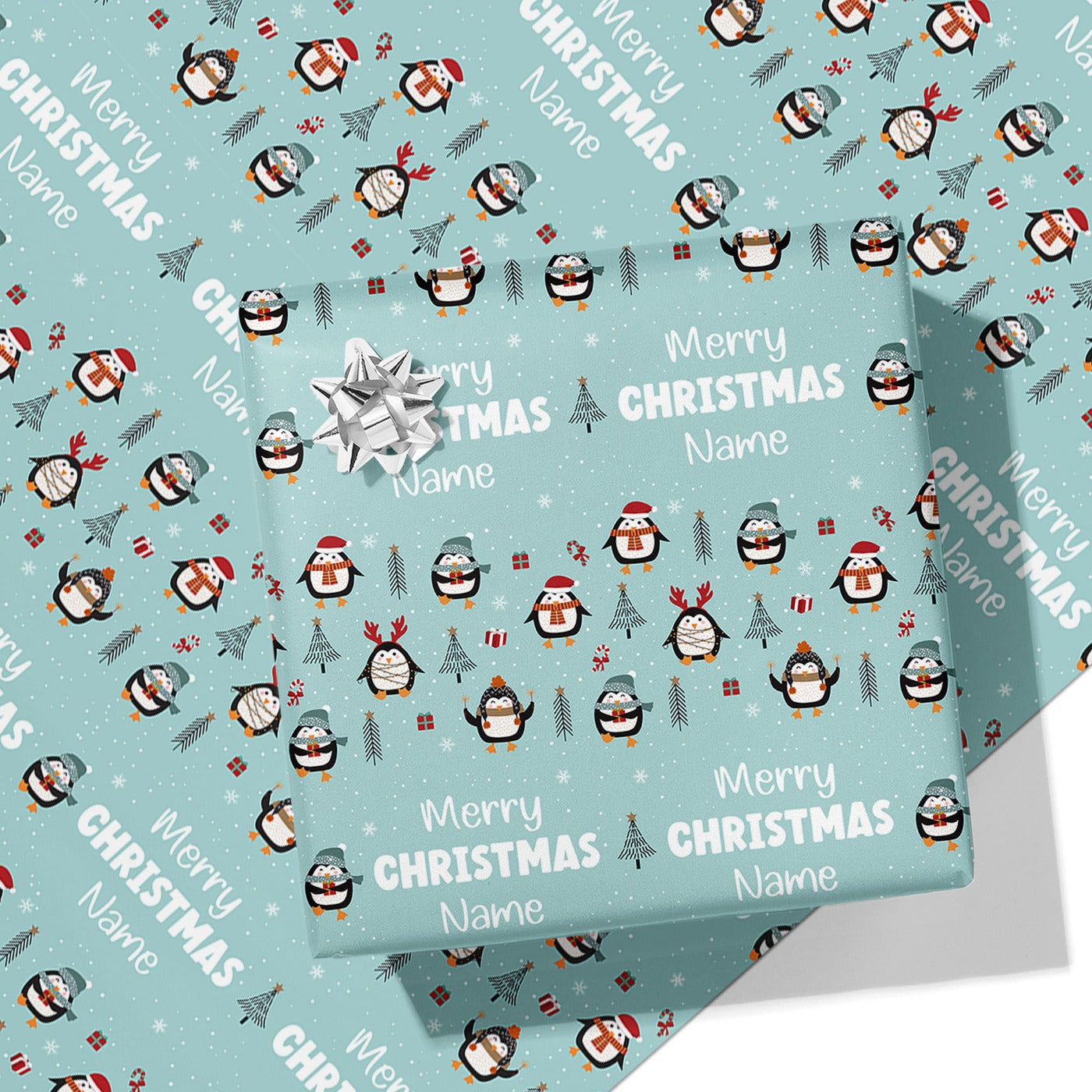 Merry Christmas Penguin Name Wrapping Paper