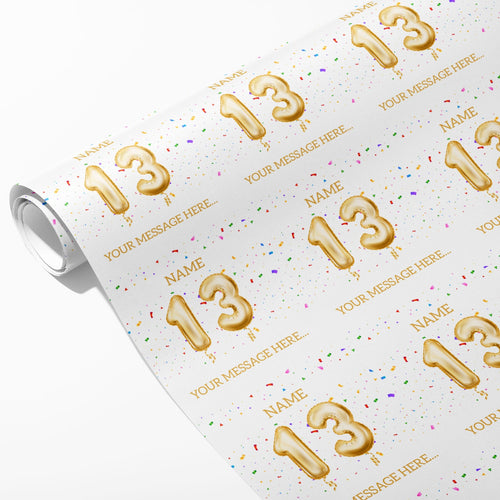 13th Milestone Birthday Balloon Name and Message Wrapping Paper