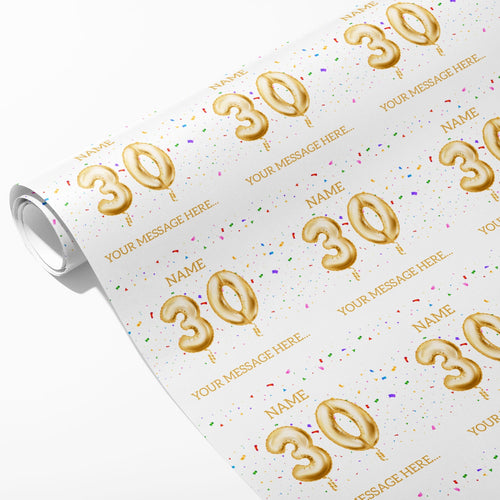 30th Milestone Birthday Balloon Name and Message Wrapping Paper