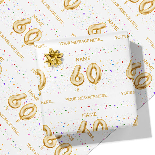 60th Milestone Birthday Balloon Name and Message Wrapping Paper