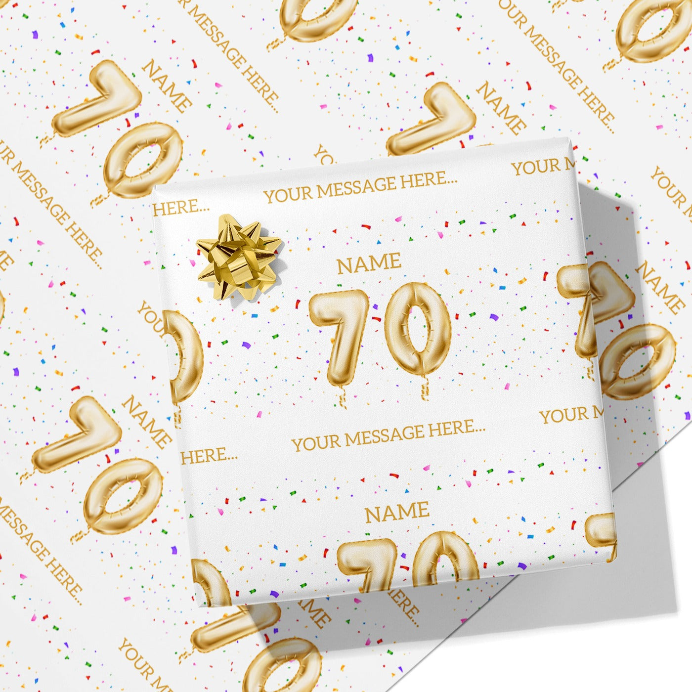70th Milestone Birthday Balloon Name and Message Wrapping Paper