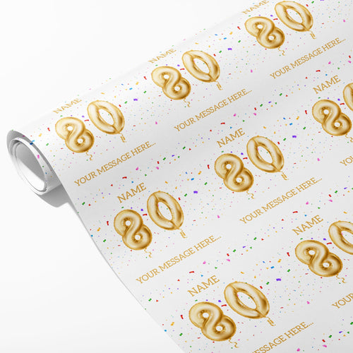 80th Milestone Birthday Balloon Name and Message Wrapping Paper