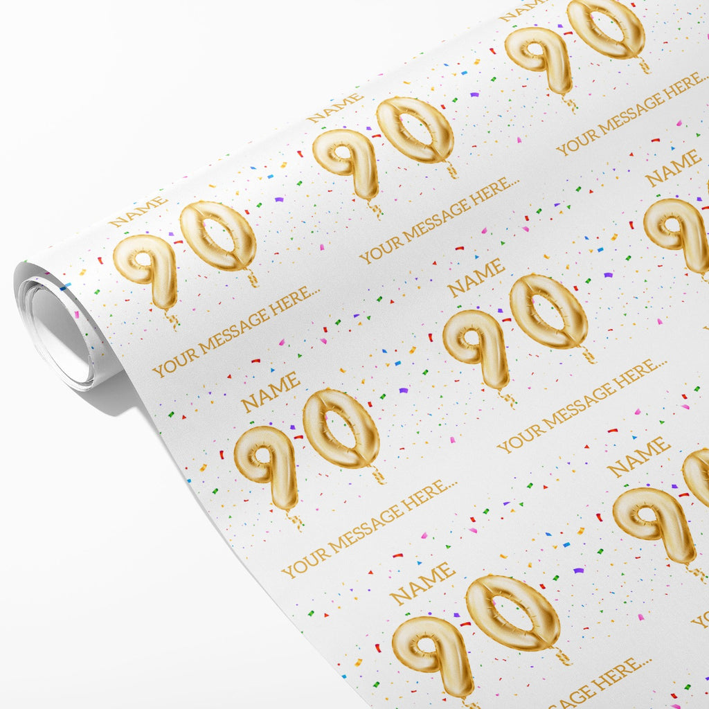 90th Milestone Birthday Balloon Name and Message Wrapping Paper
