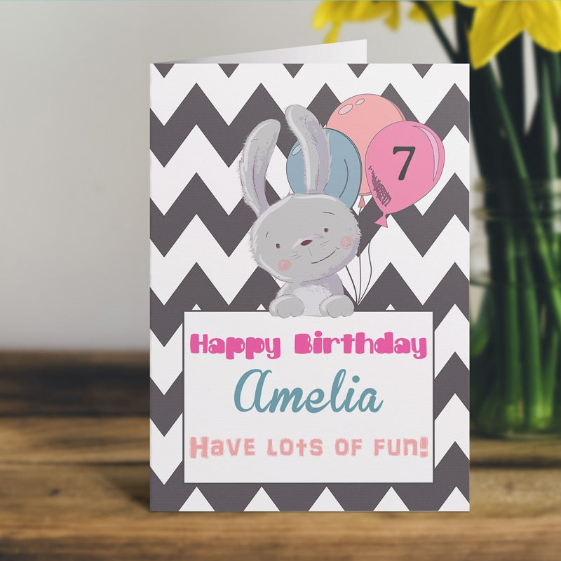 Bunny Rabbit Personalised Birthday Card Standing Up