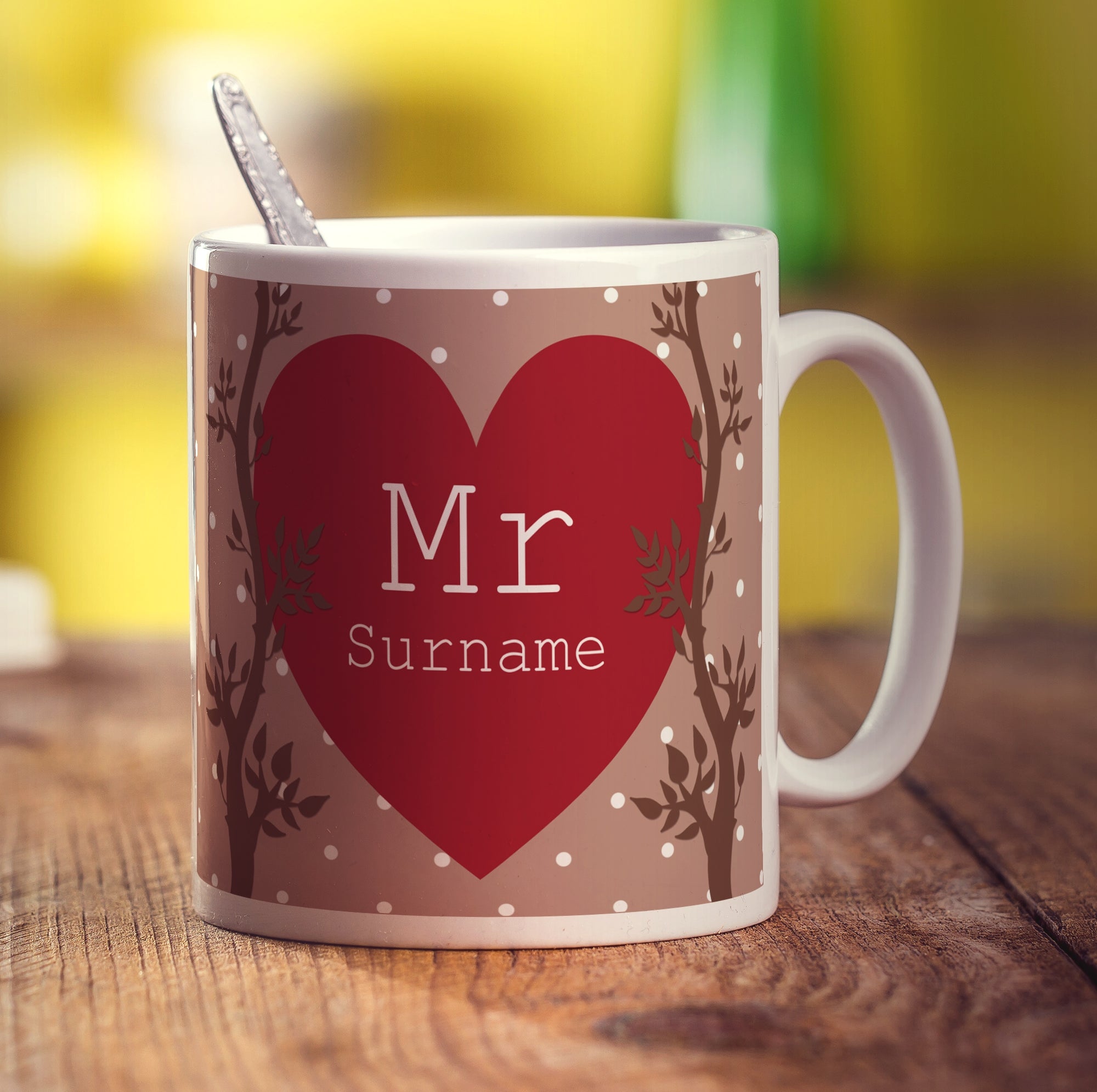Mr Alpine Heart Name Mug