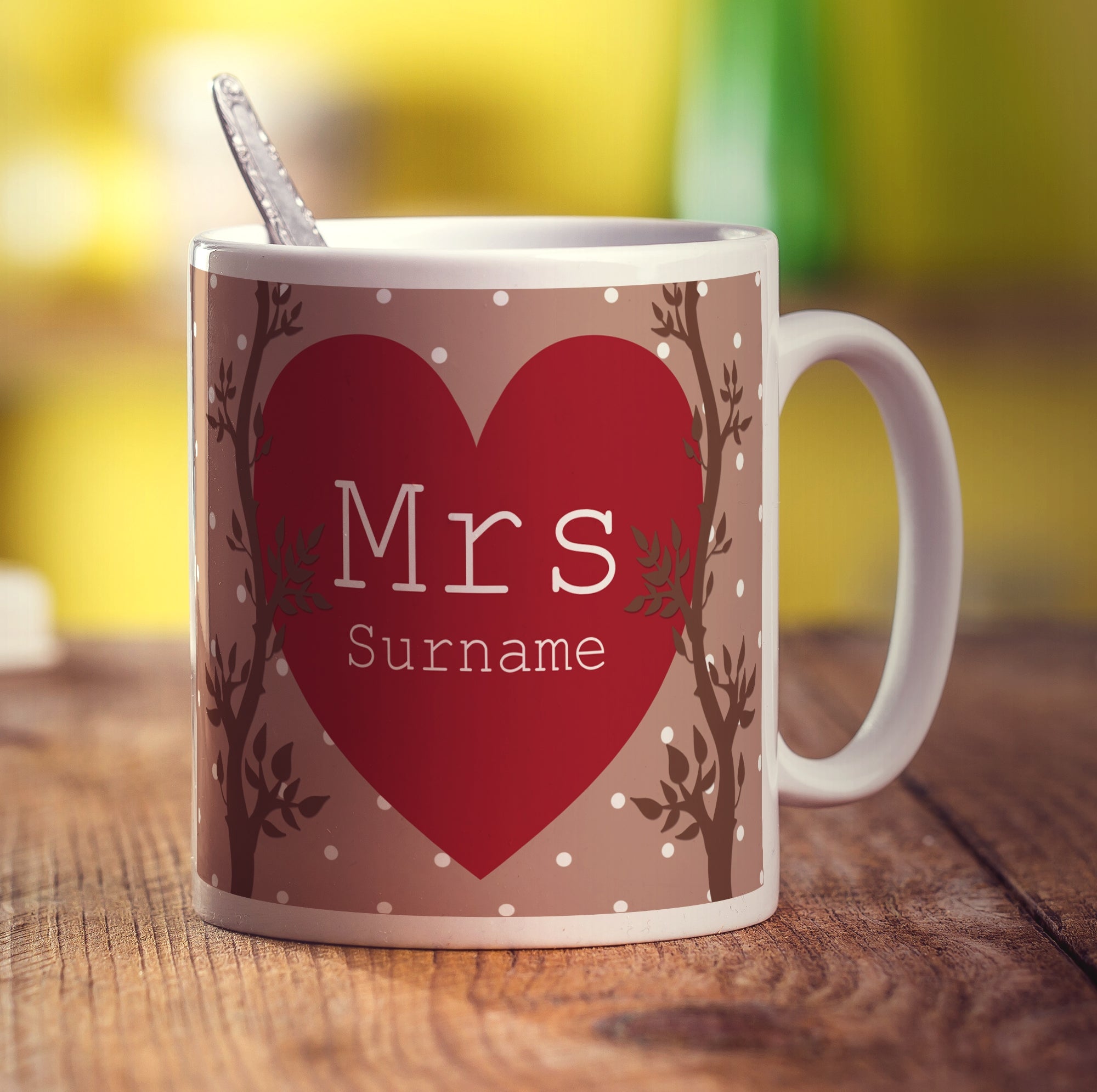 Mrs Alpine Heart Name Mug