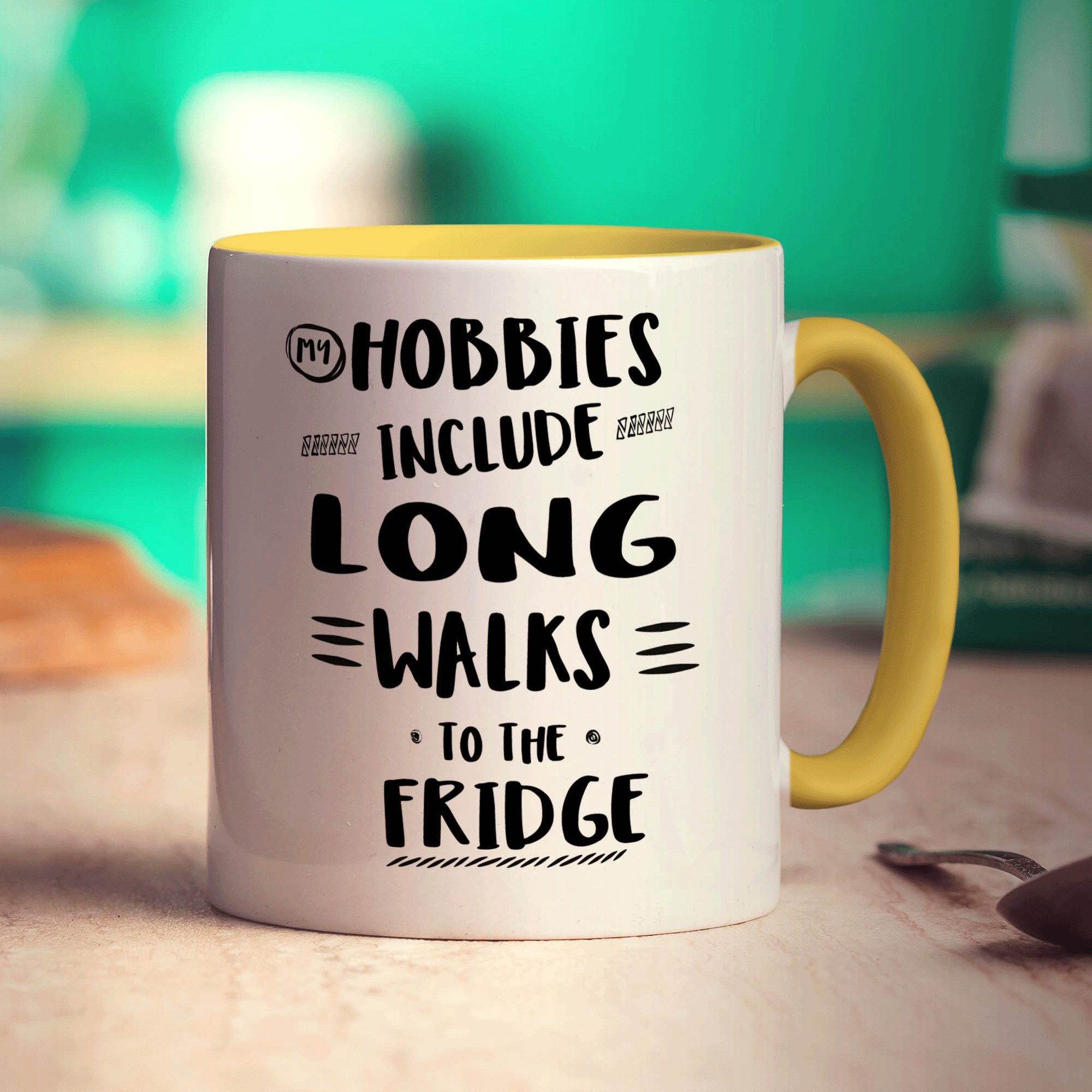 My Hobbies Include Long Walks To The Fridge Mug - Standard 330ml (11oz) / Yellow