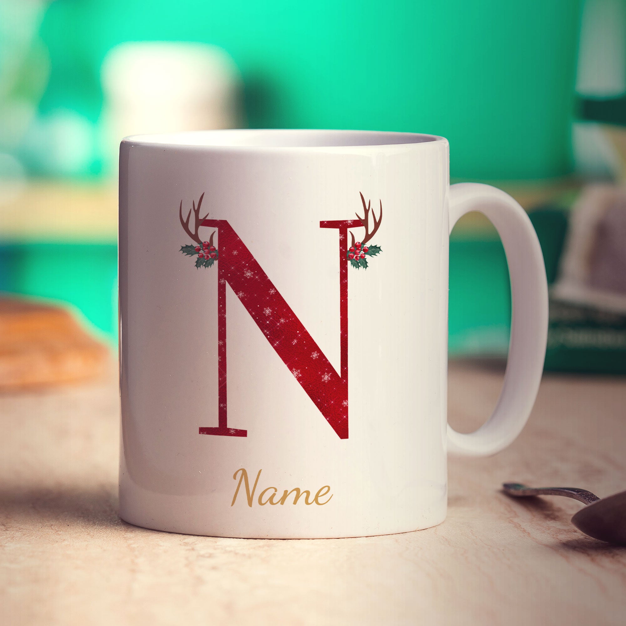 Personalised Festive Initial Mug with Name