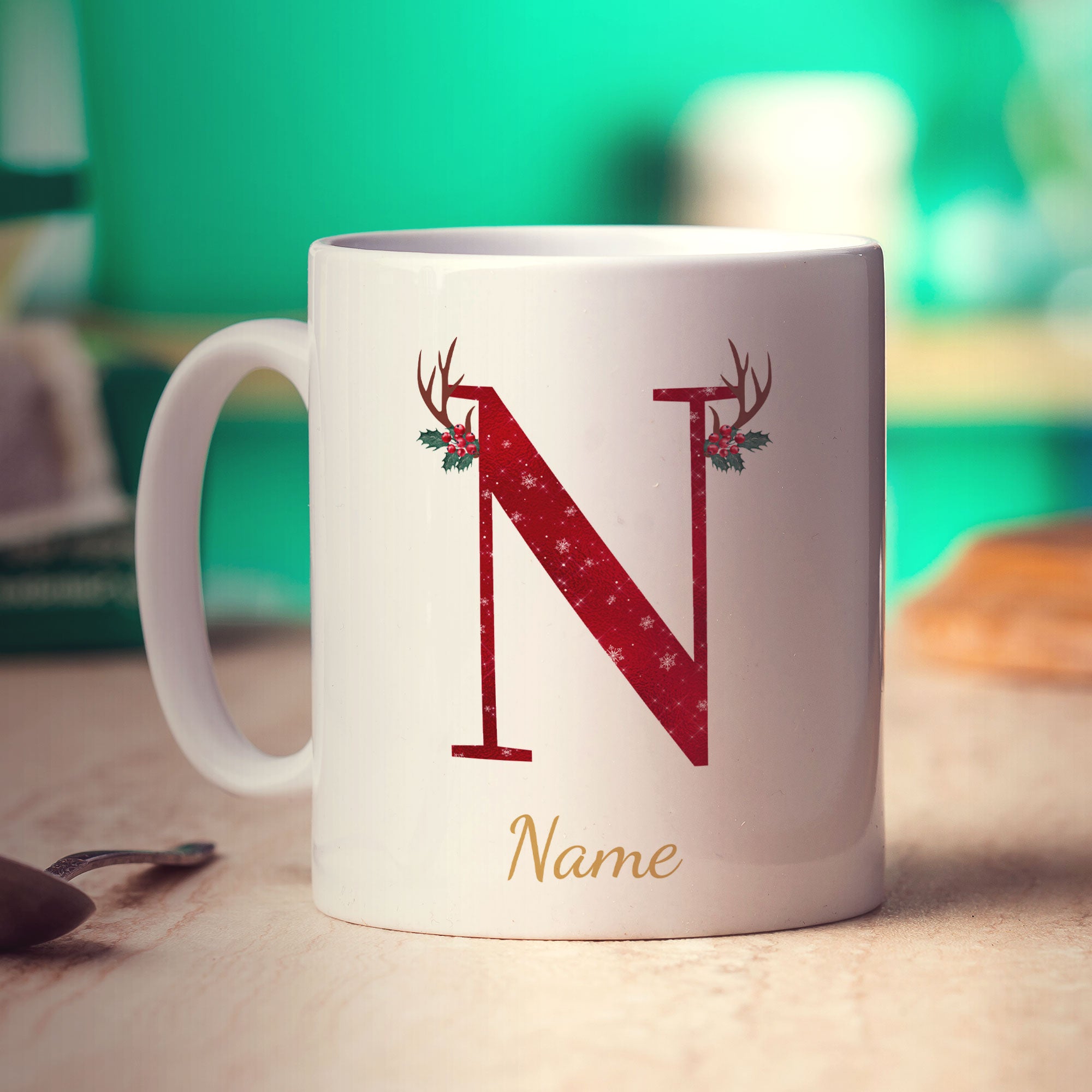 Personalised Festive Initial Mug with Name