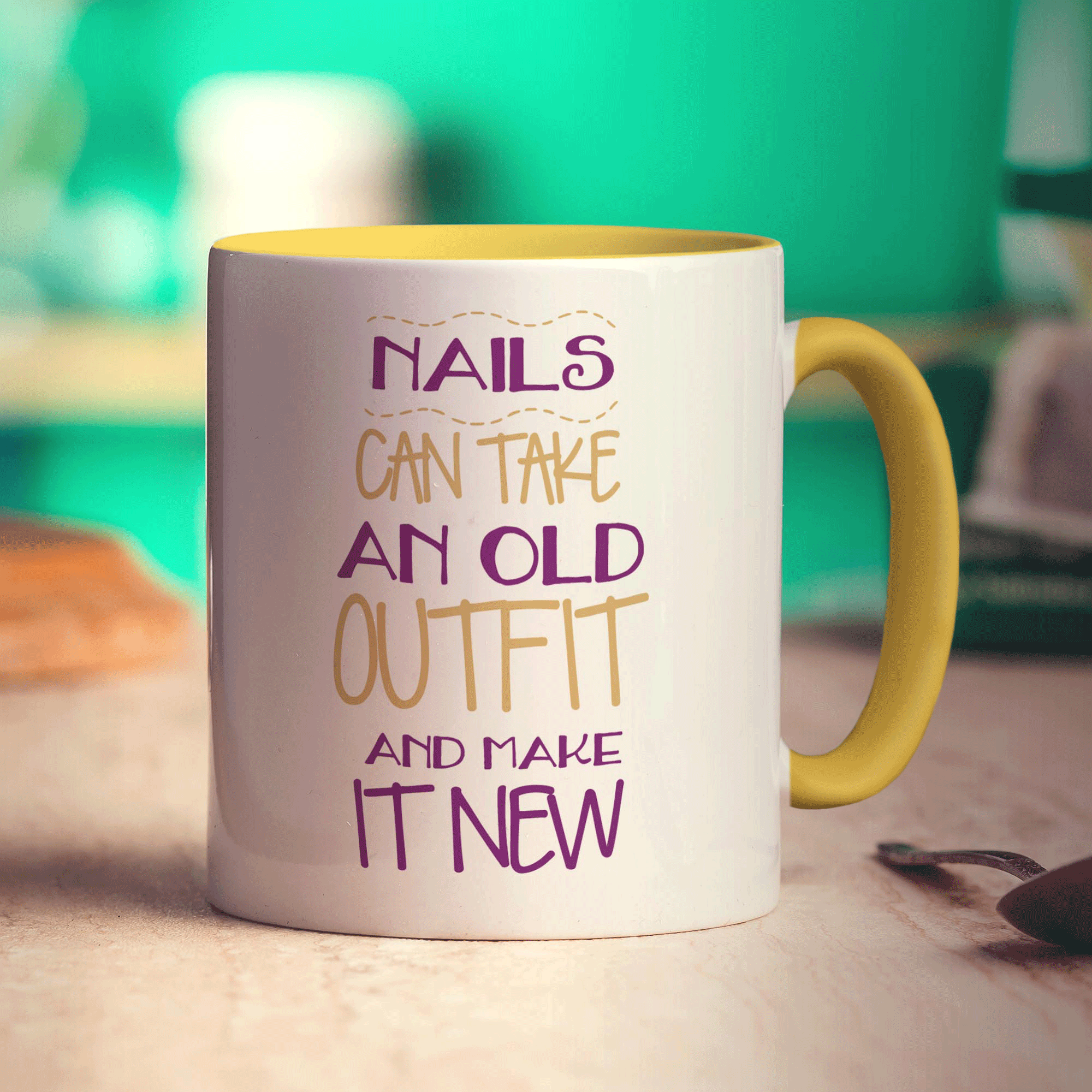 Nails Can Take An Old Outfit And Make It New Mug - Standard 330ml (11oz) / Yellow