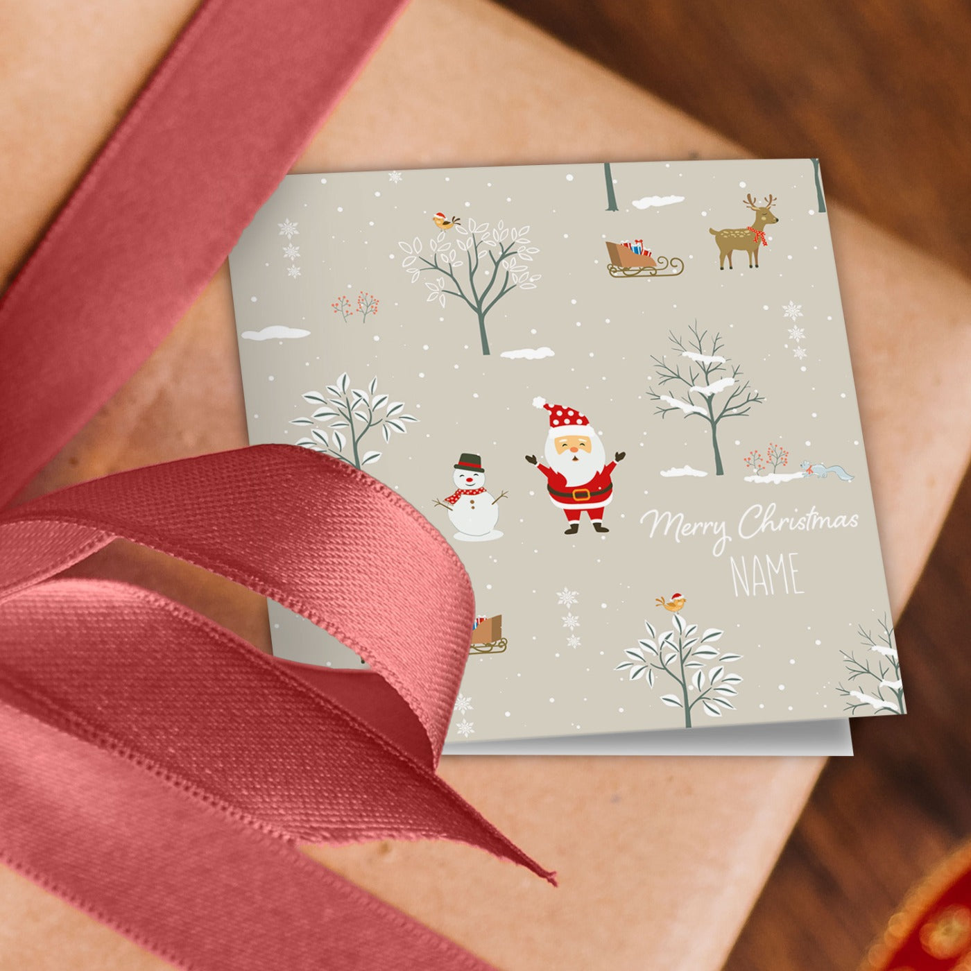 Neutral Christmas Name Wrapping Paper