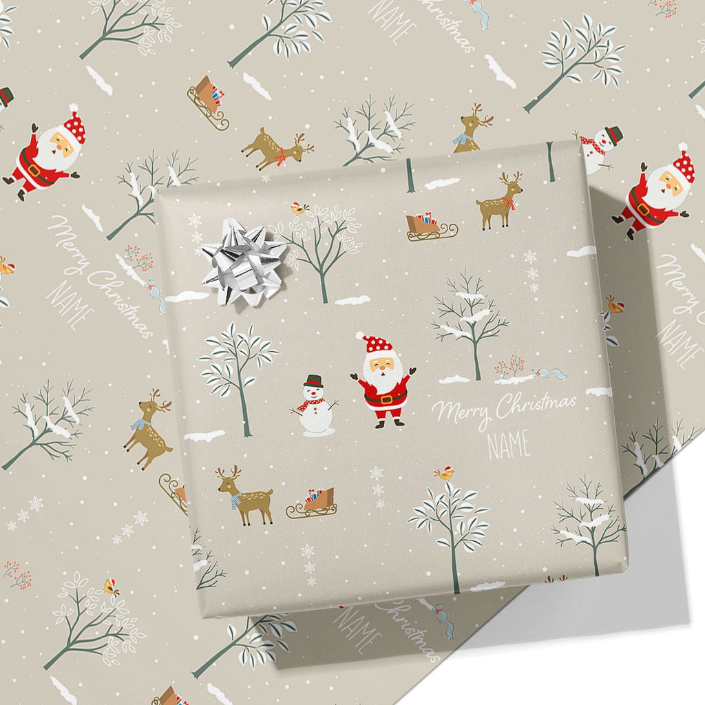 Neutral Christmas Name Wrapping Paper