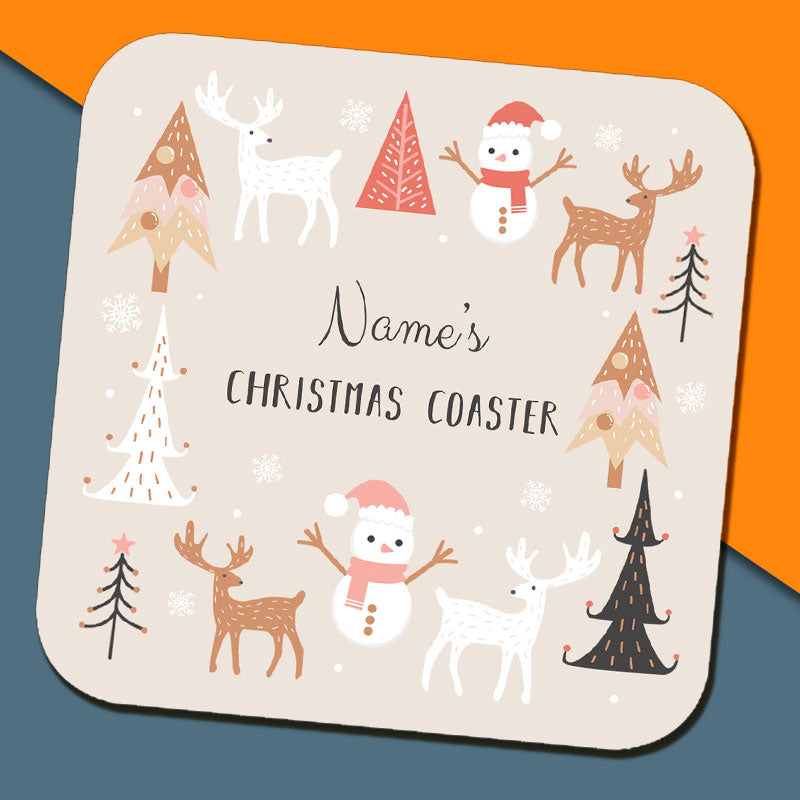 Neutral Christmas Theme Name Coaster