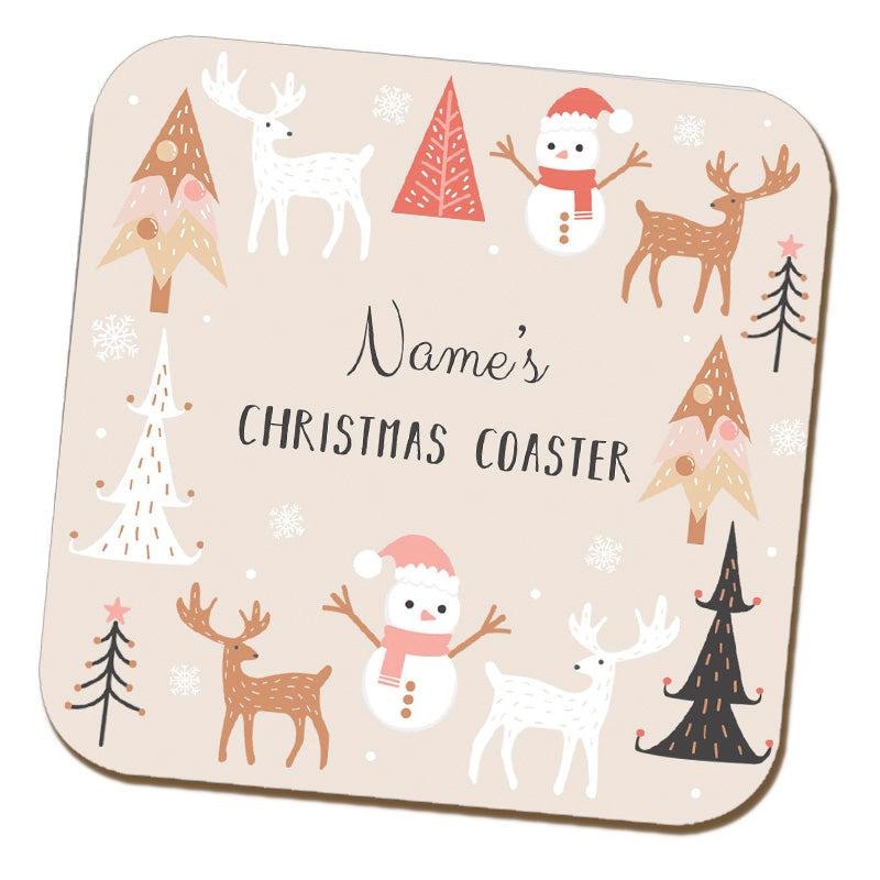 Neutral Christmas Theme Name Coaster