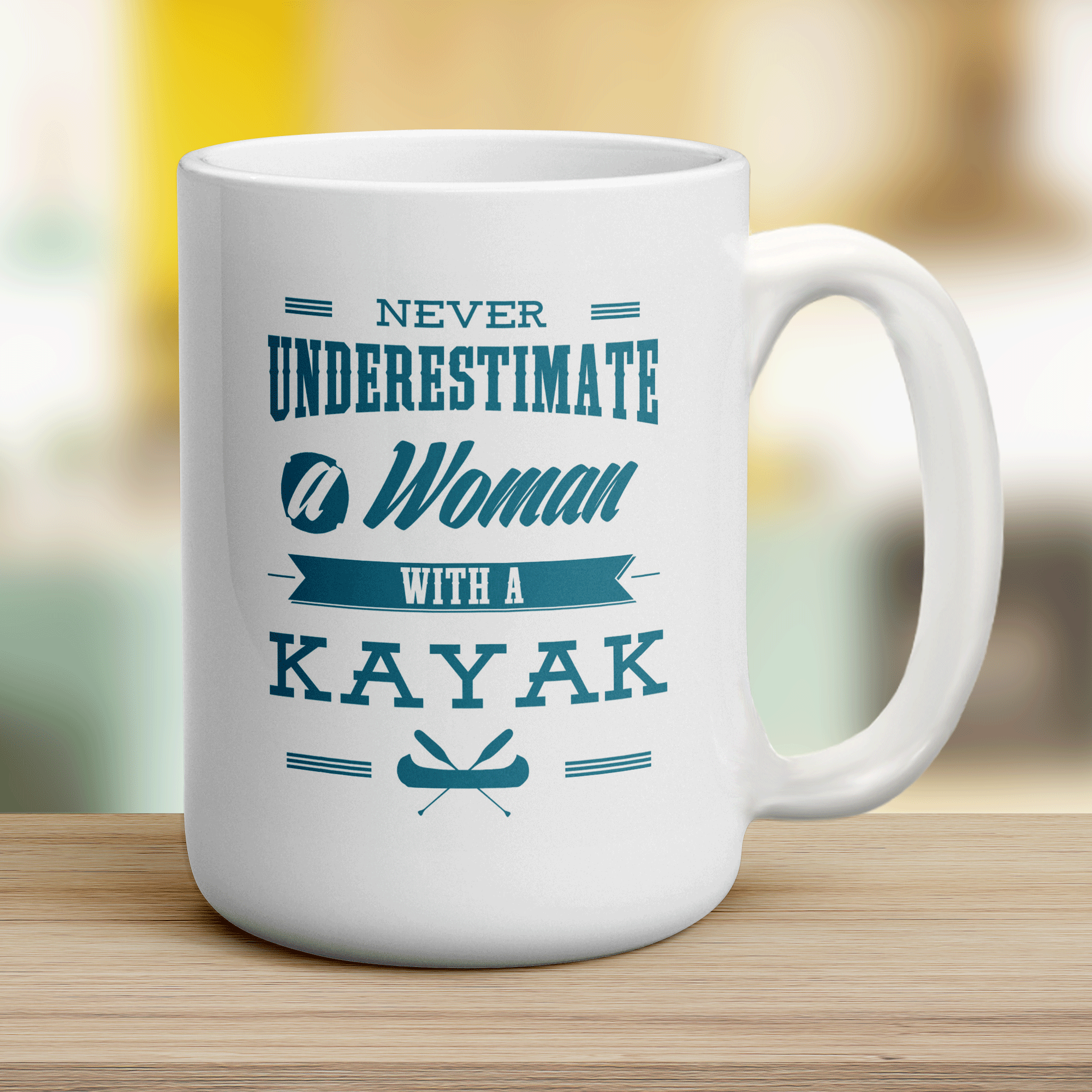 Never Underestimate, A Woman With a Kayak Mug