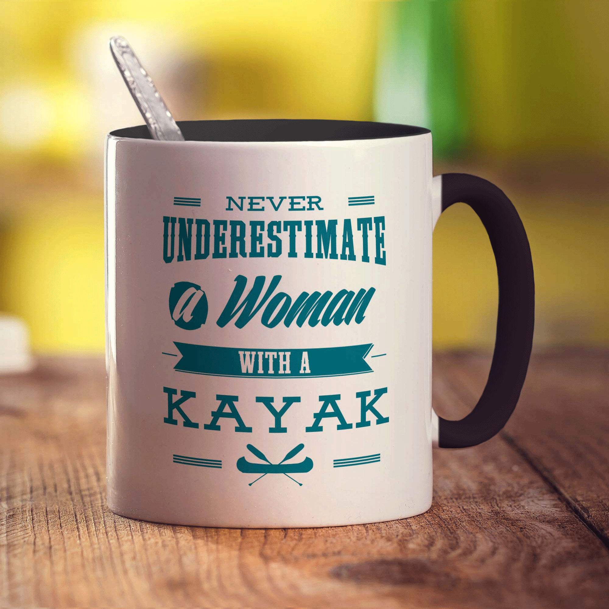 Never Underestimate, A Woman With a Kayak Mug