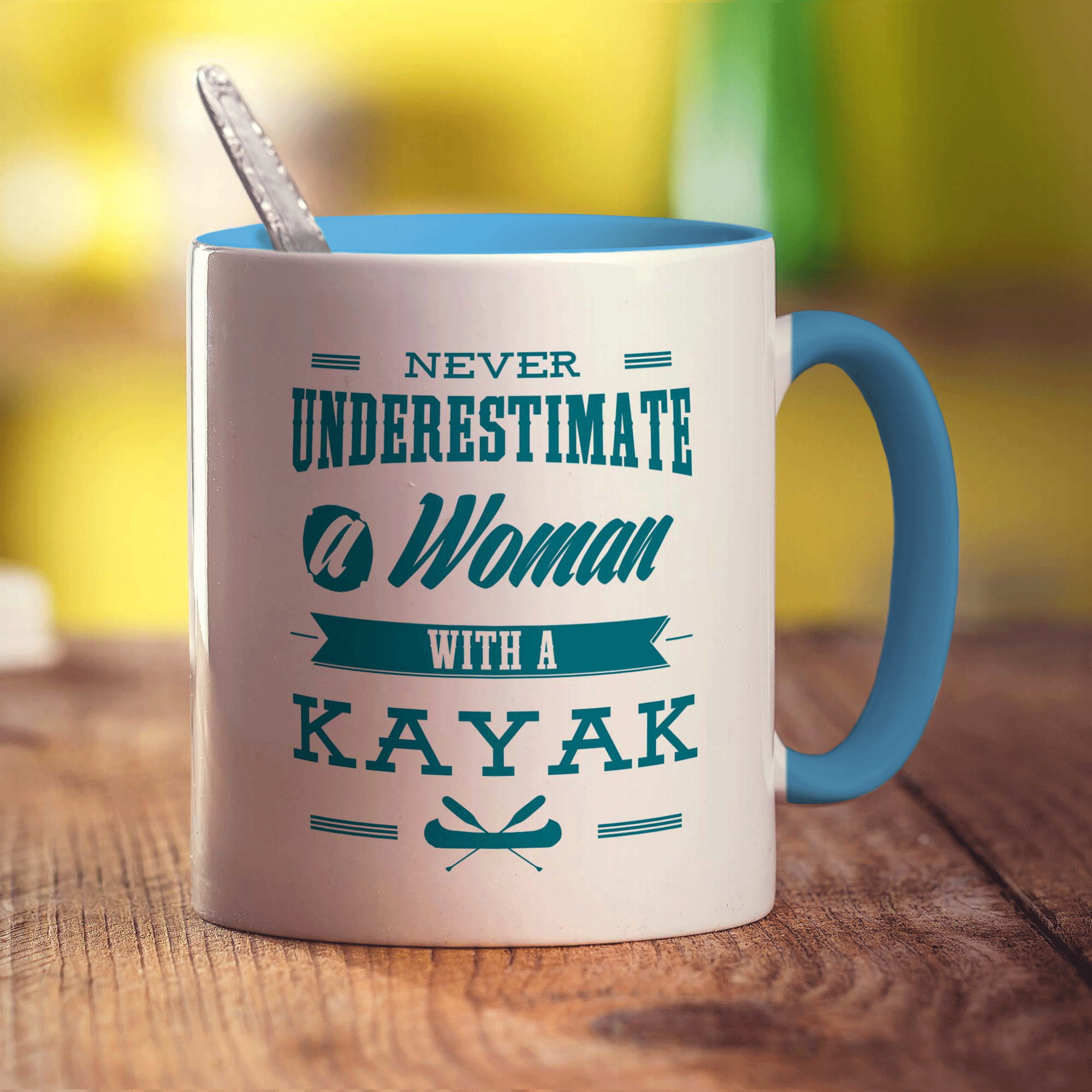 Never Underestimate, A Woman With a Kayak Mug