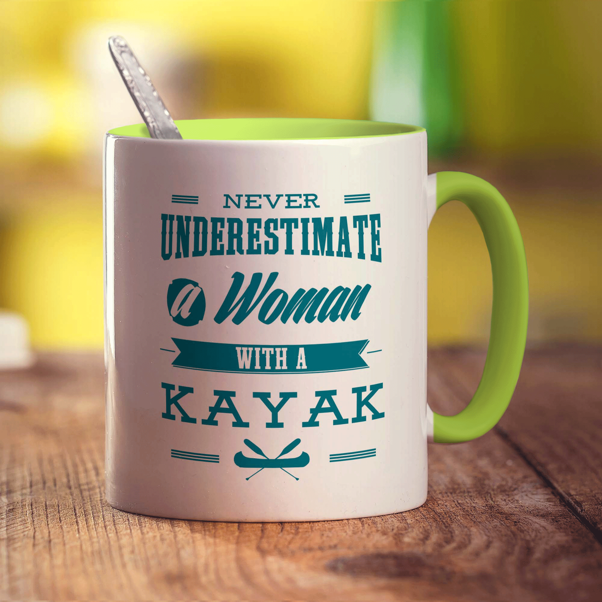 Never Underestimate, A Woman With a Kayak Mug