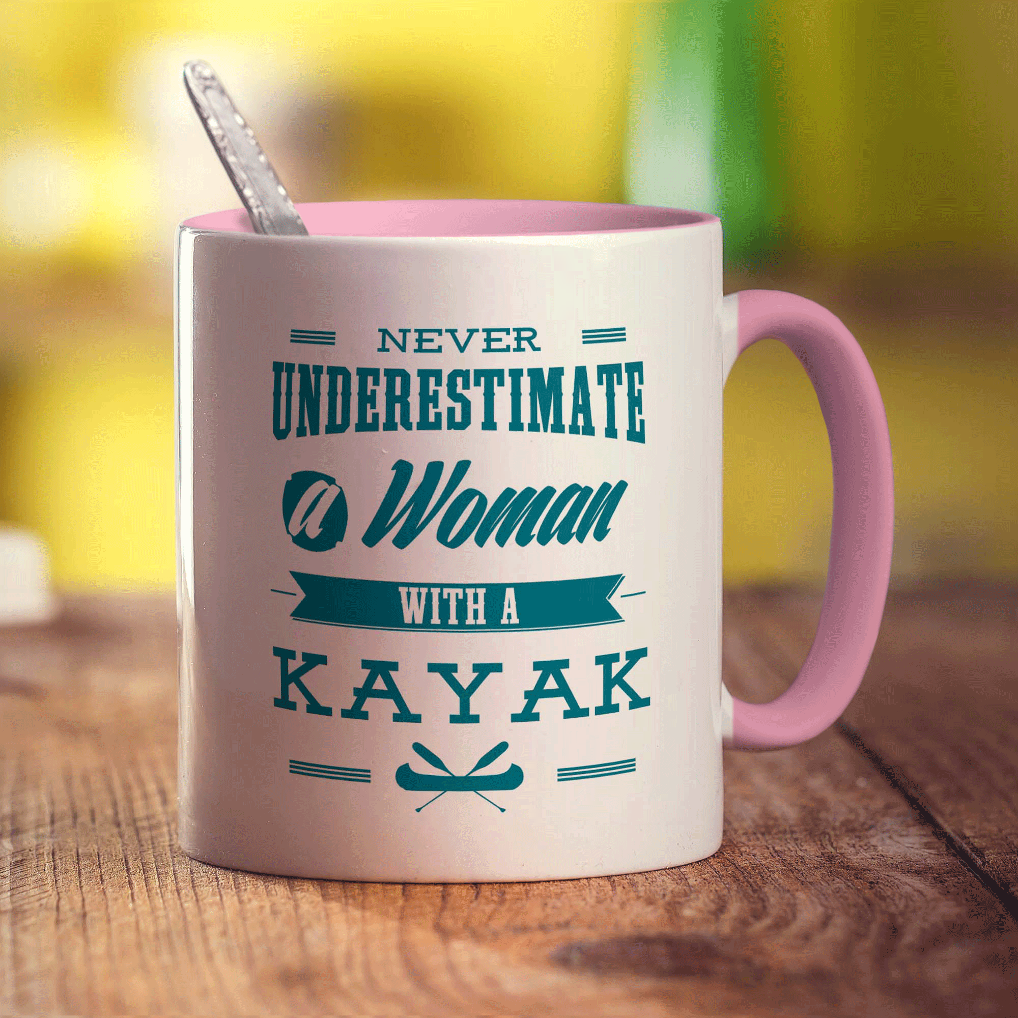 Never Underestimate, A Woman With a Kayak Mug