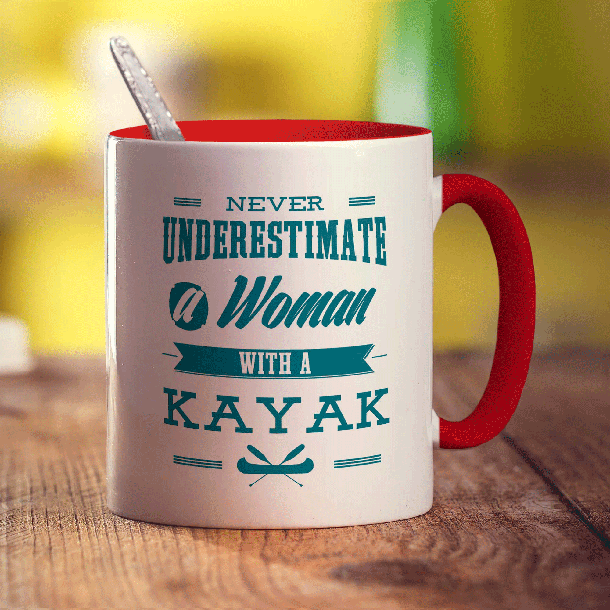 Never Underestimate, A Woman With a Kayak Mug
