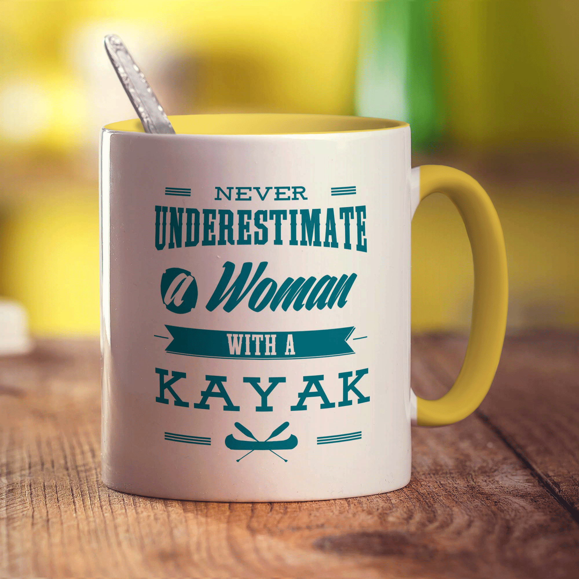 Never Underestimate, A Woman With a Kayak Mug