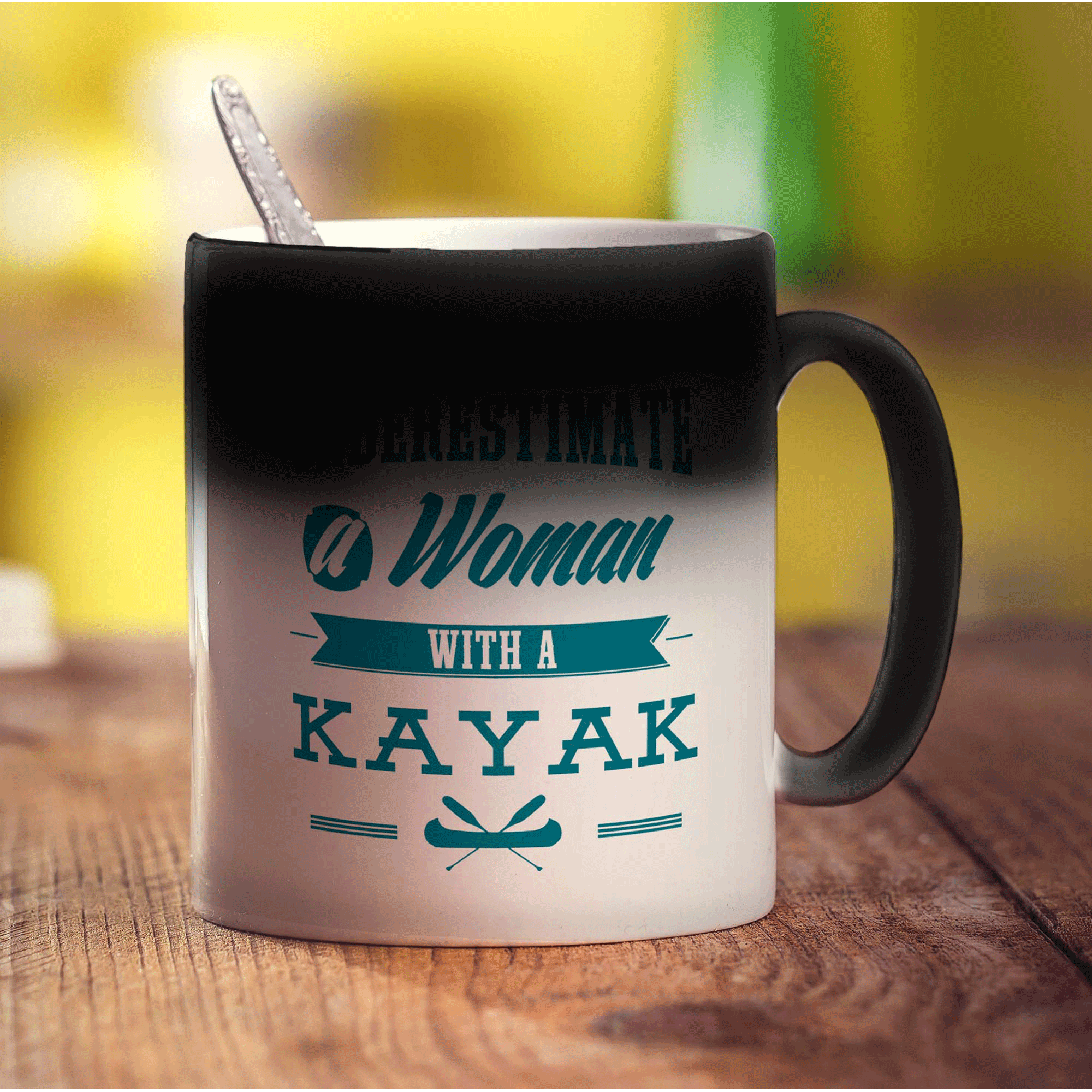 Never Underestimate, A Woman With a Kayak Mug
