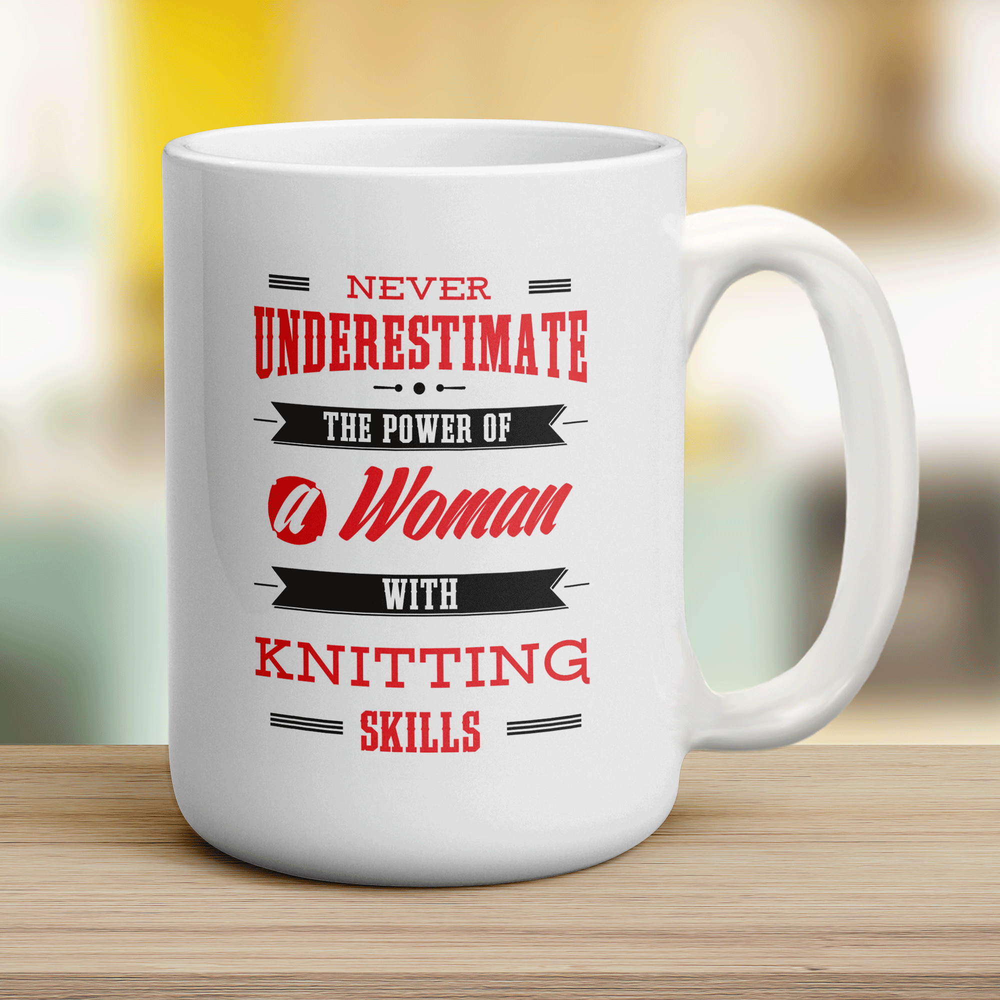 Never Underestimate, A Woman With Knitting Skills Mug - Jumbo 440ml (15oz) / White