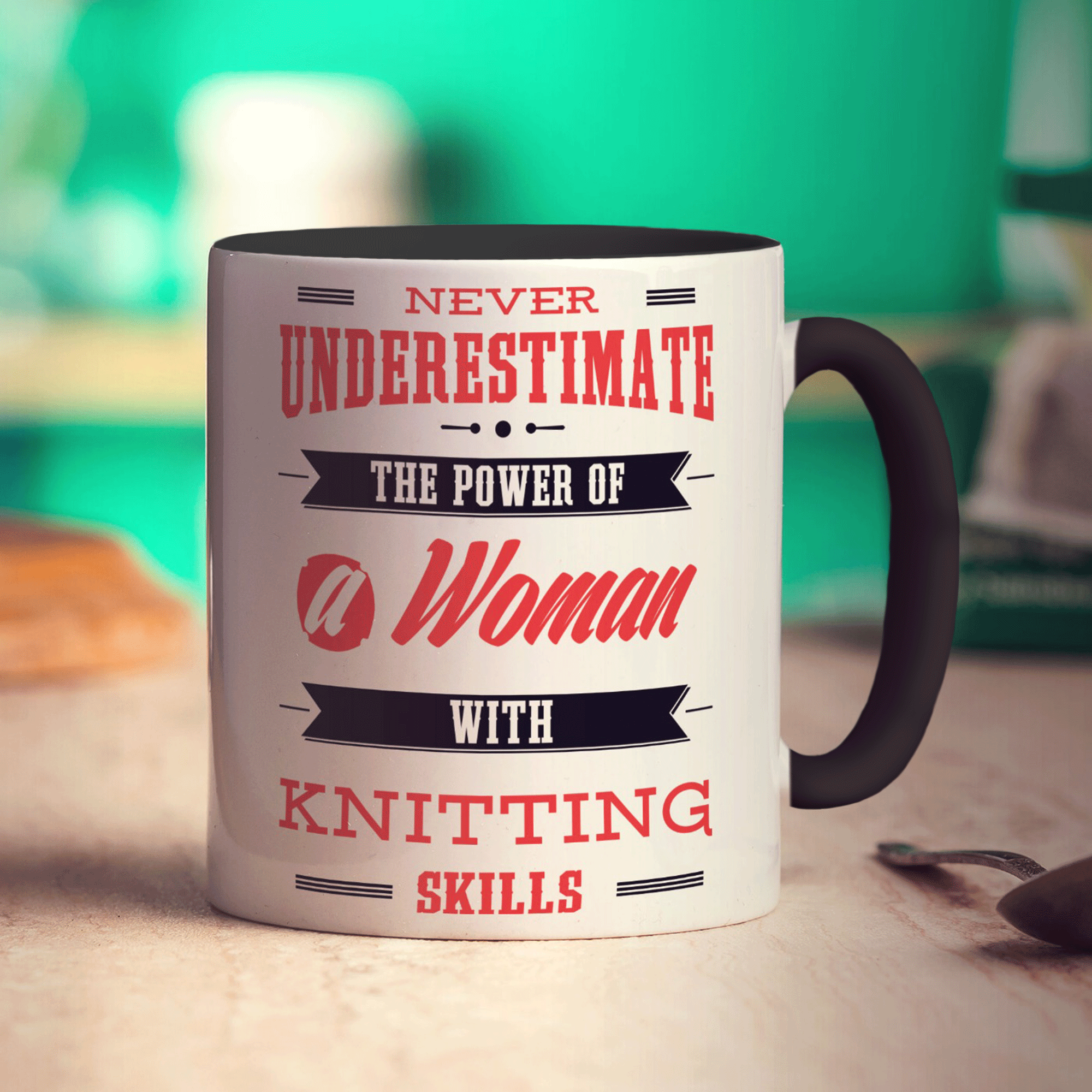 Never Underestimate, A Woman With Knitting Skills Mug - Standard 330ml (11oz) / Black