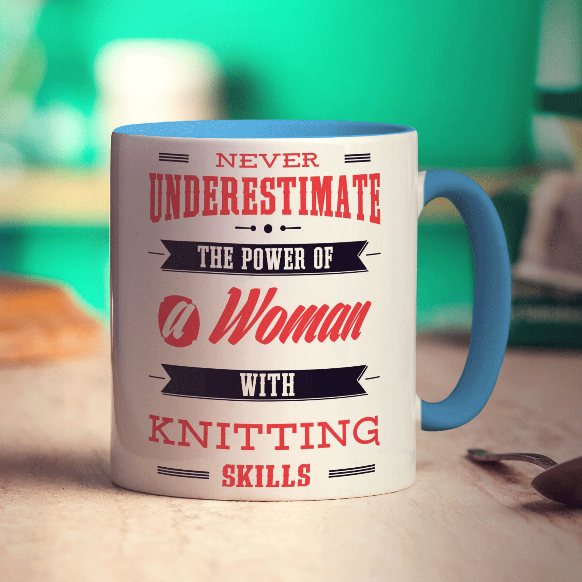 Never Underestimate, A Woman With Knitting Skills Mug - Standard 330ml (11oz) / Blue
