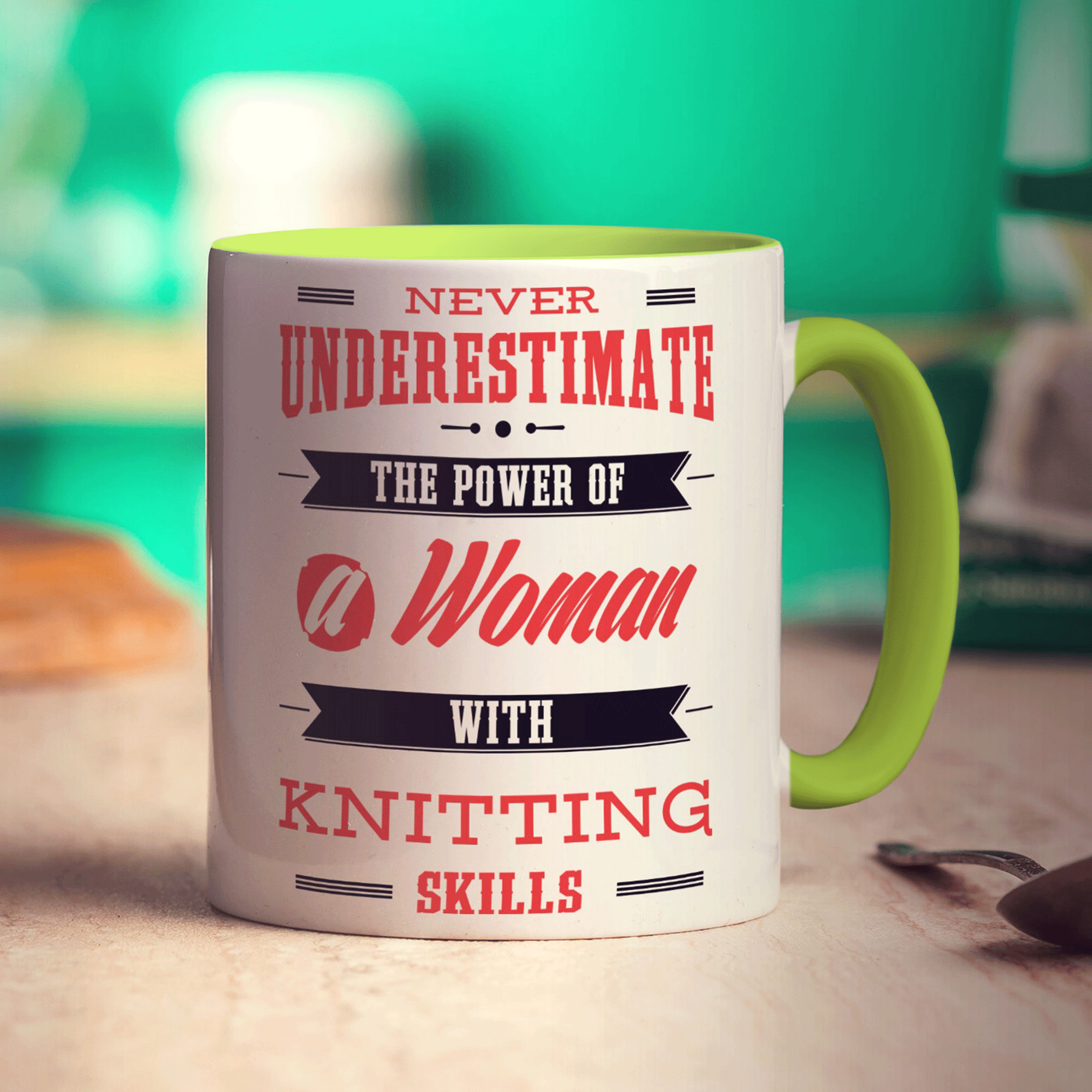 Never Underestimate, A Woman With Knitting Skills Mug - Standard 330ml (11oz) / Green
