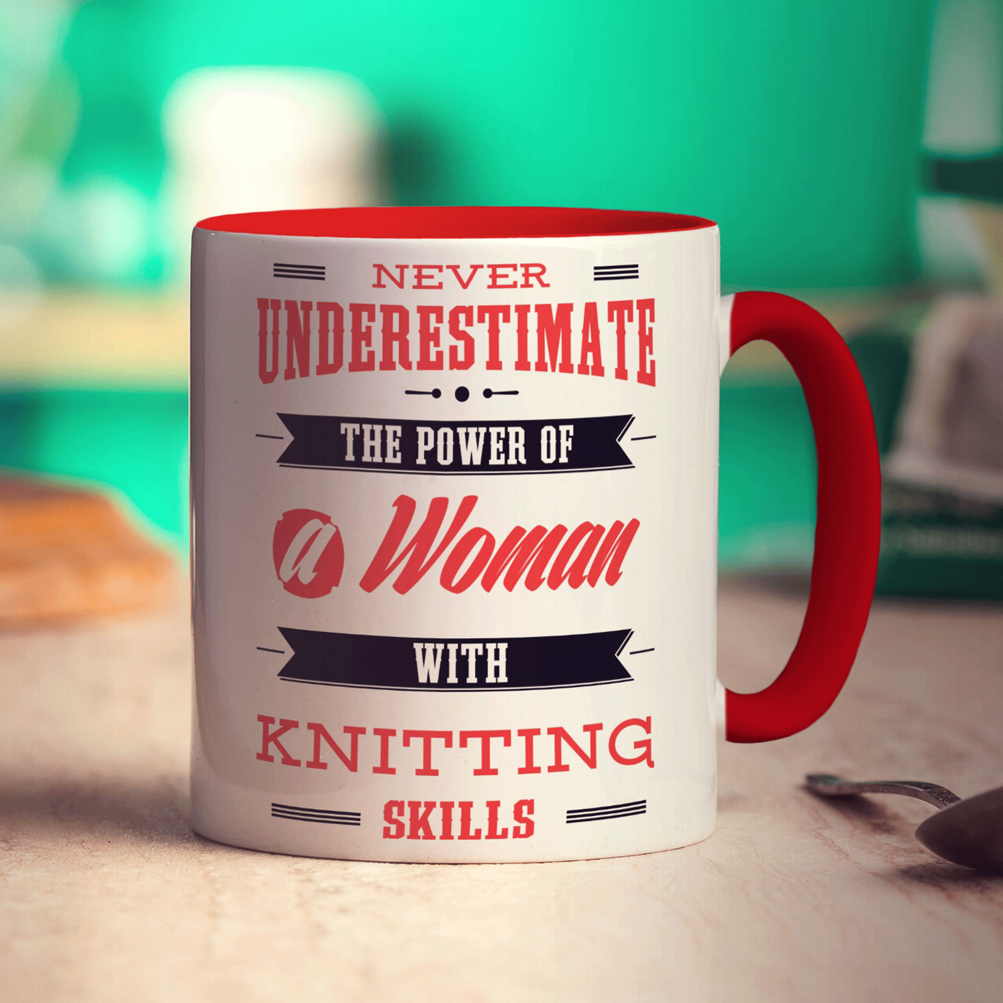 Never Underestimate, A Woman With Knitting Skills Mug - Standard 330ml (11oz) / Red