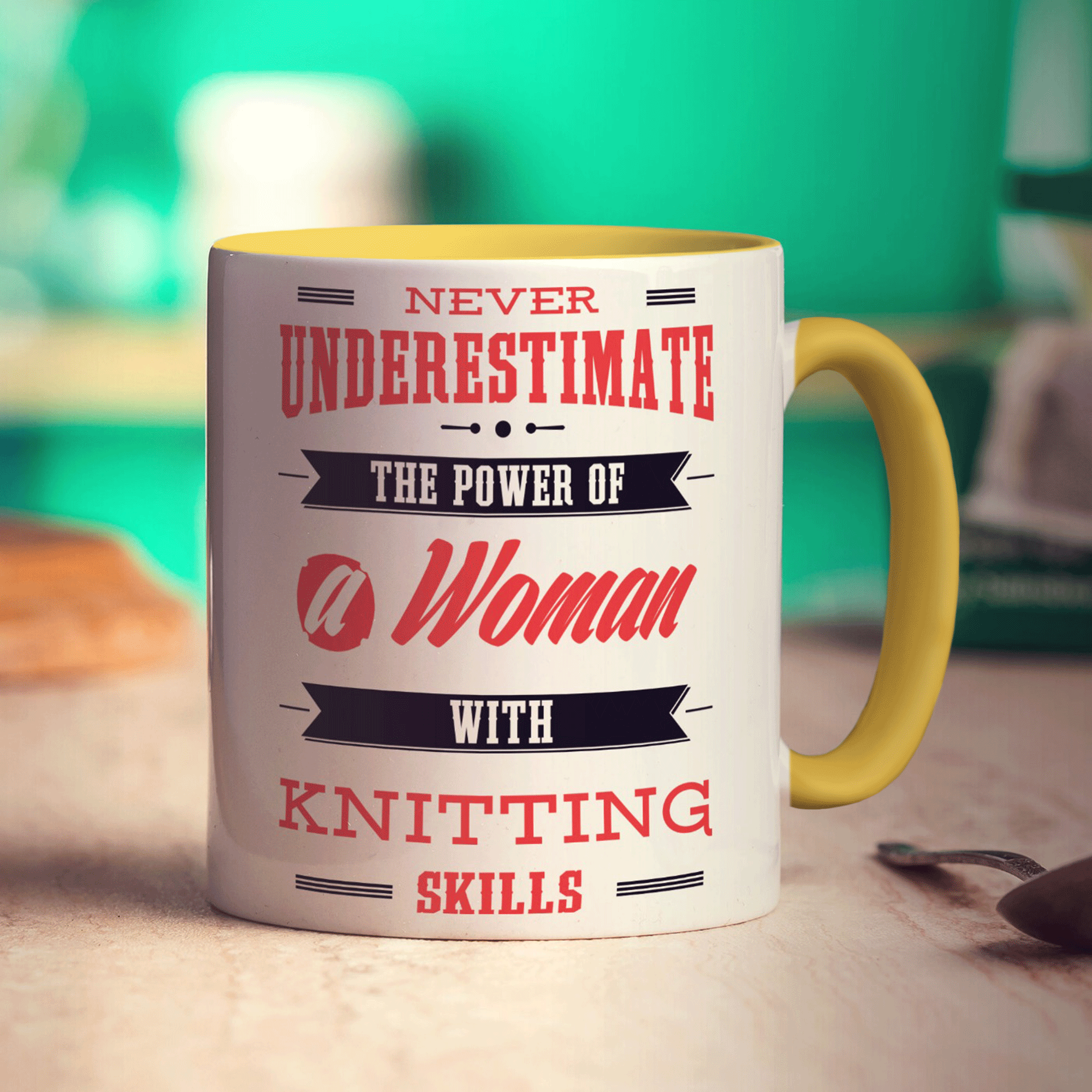 Never Underestimate, A Woman With Knitting Skills Mug - Standard 330ml (11oz) / Yellow