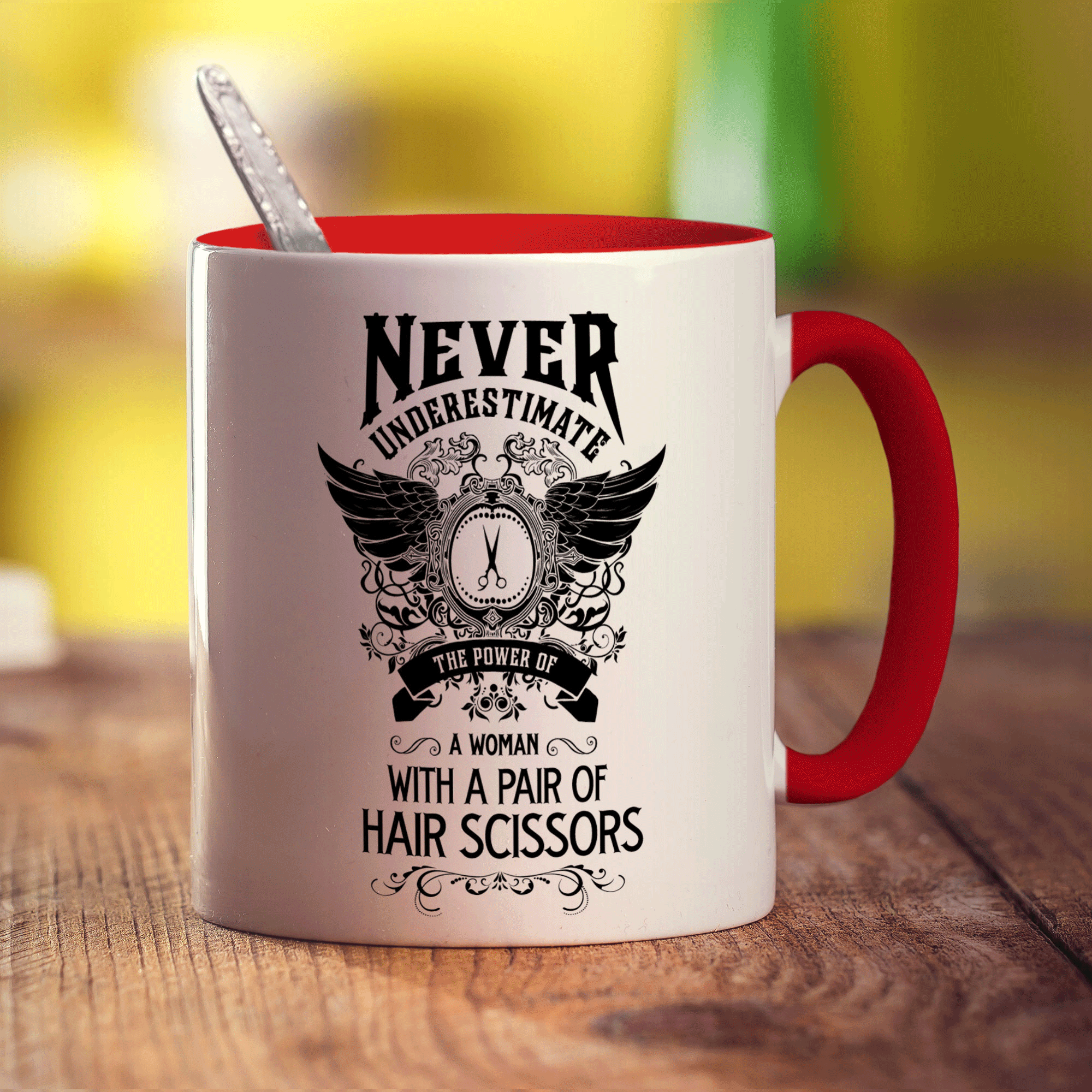 Never Underestimate the Power of a Woman With a Pair of Hair Scissors Mug - Standard 330ml (11oz) / Red