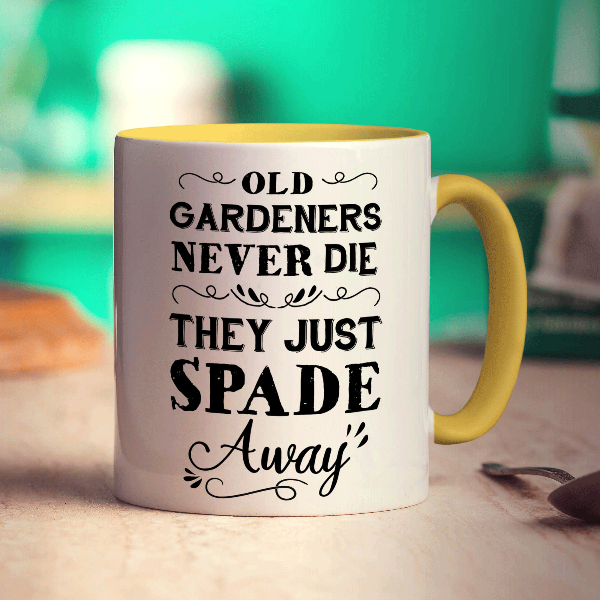 Old Gardeners Never Die They Just Spade Away Mug - Standard 330ml (11oz) / Yellow