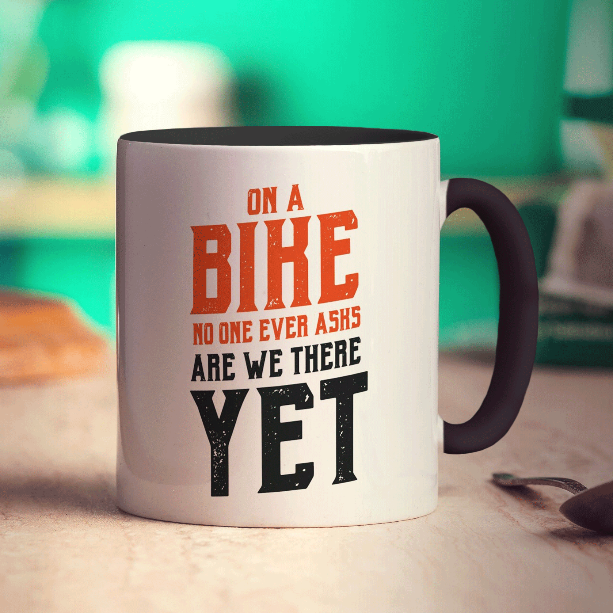 On a Bike No One Ever Asks Are We There Yet Mug - Standard 330ml (11oz) / Black