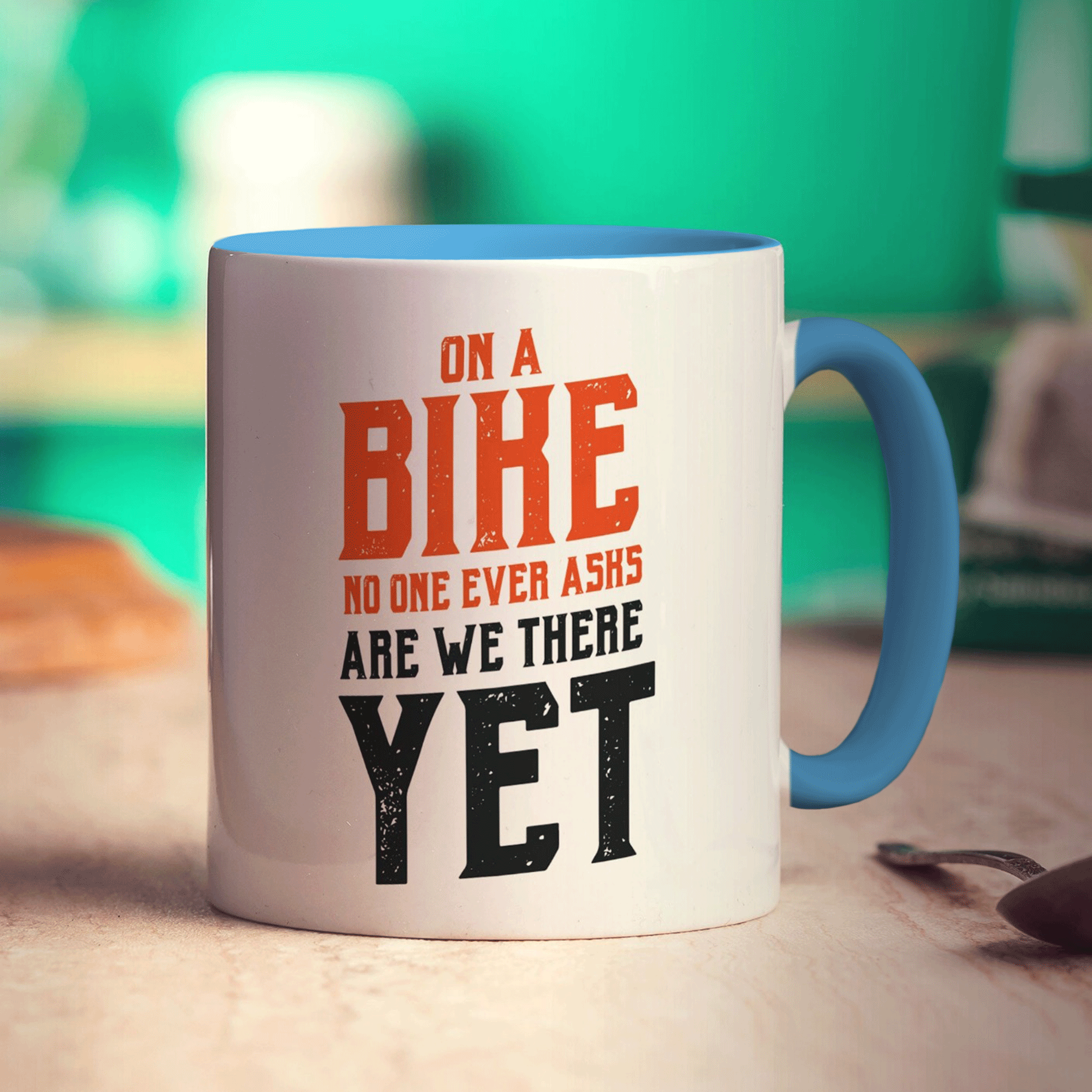 On a Bike No One Ever Asks Are We There Yet Mug - Standard 330ml (11oz) / Blue