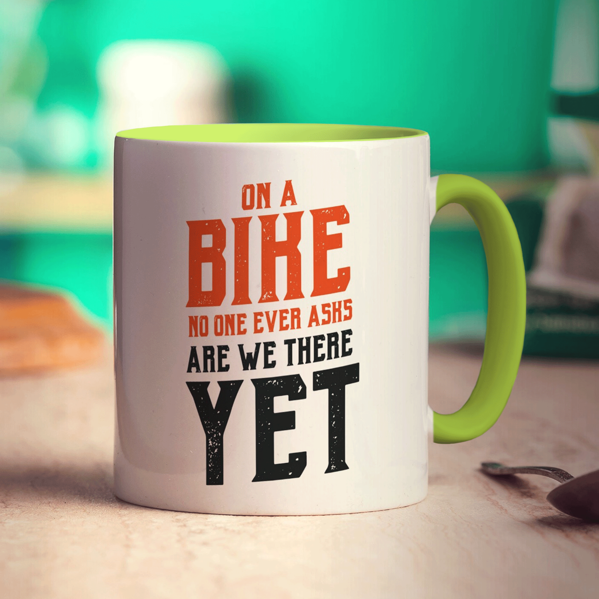 On a Bike No One Ever Asks Are We There Yet Mug - Standard 330ml (11oz) / Green