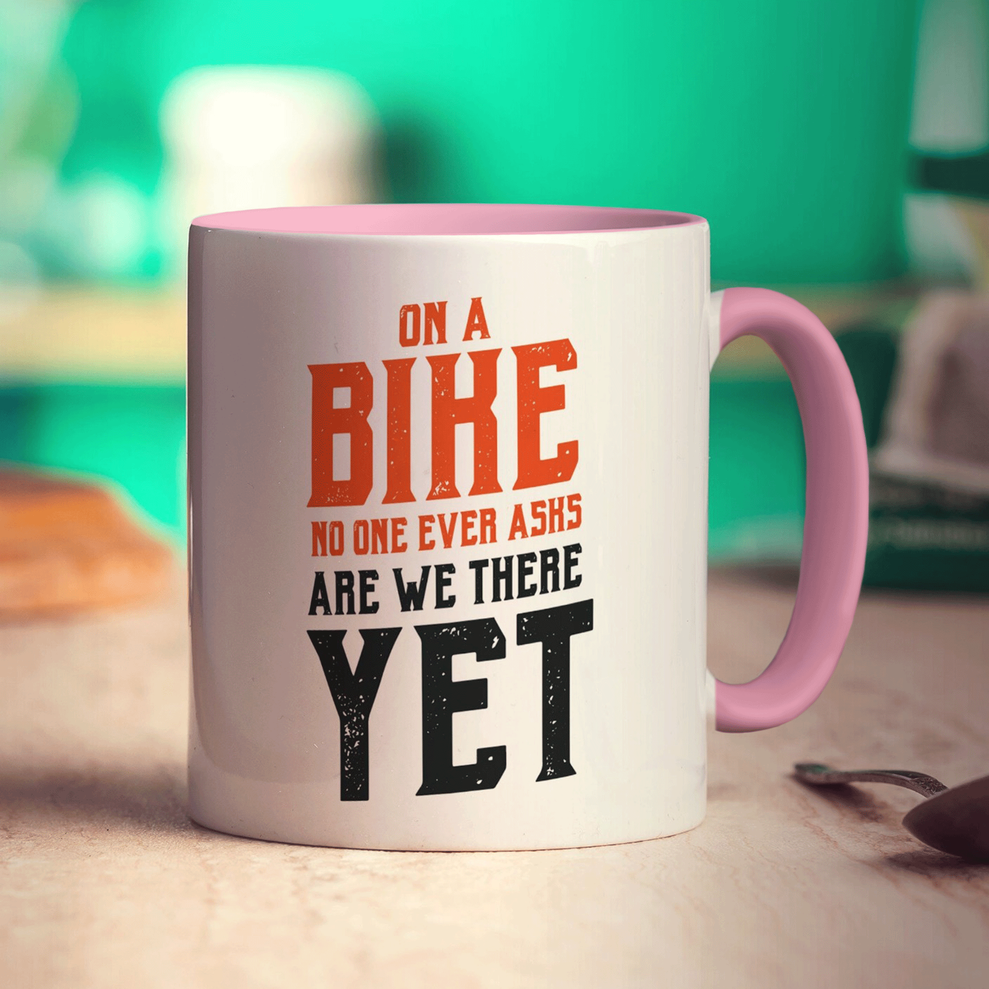 On a Bike No One Ever Asks Are We There Yet Mug - Standard 330ml (11oz) / Pink