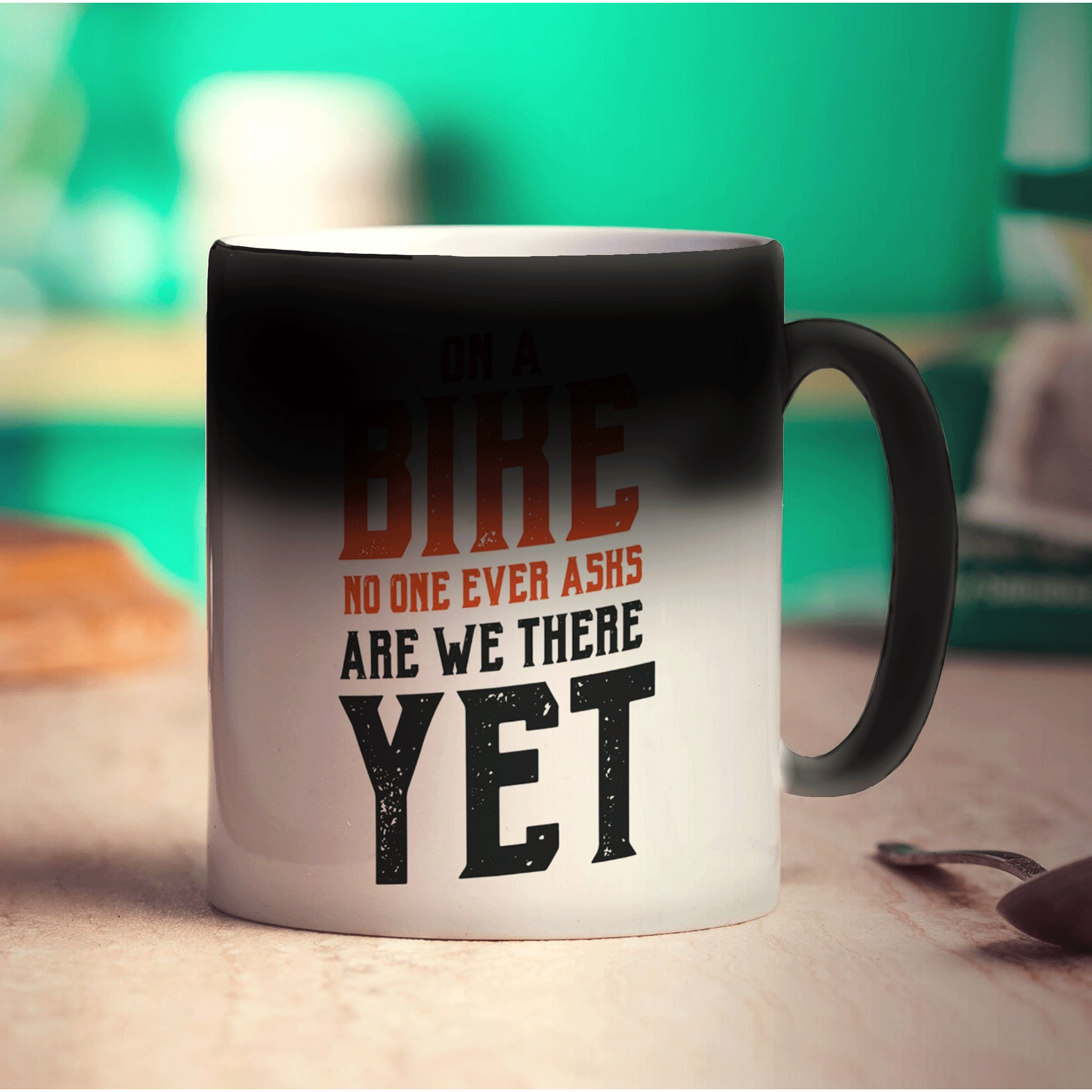 On a Bike No One Ever Asks Are We There Yet Mug - Standard 330ml (11oz) / Magic Mug