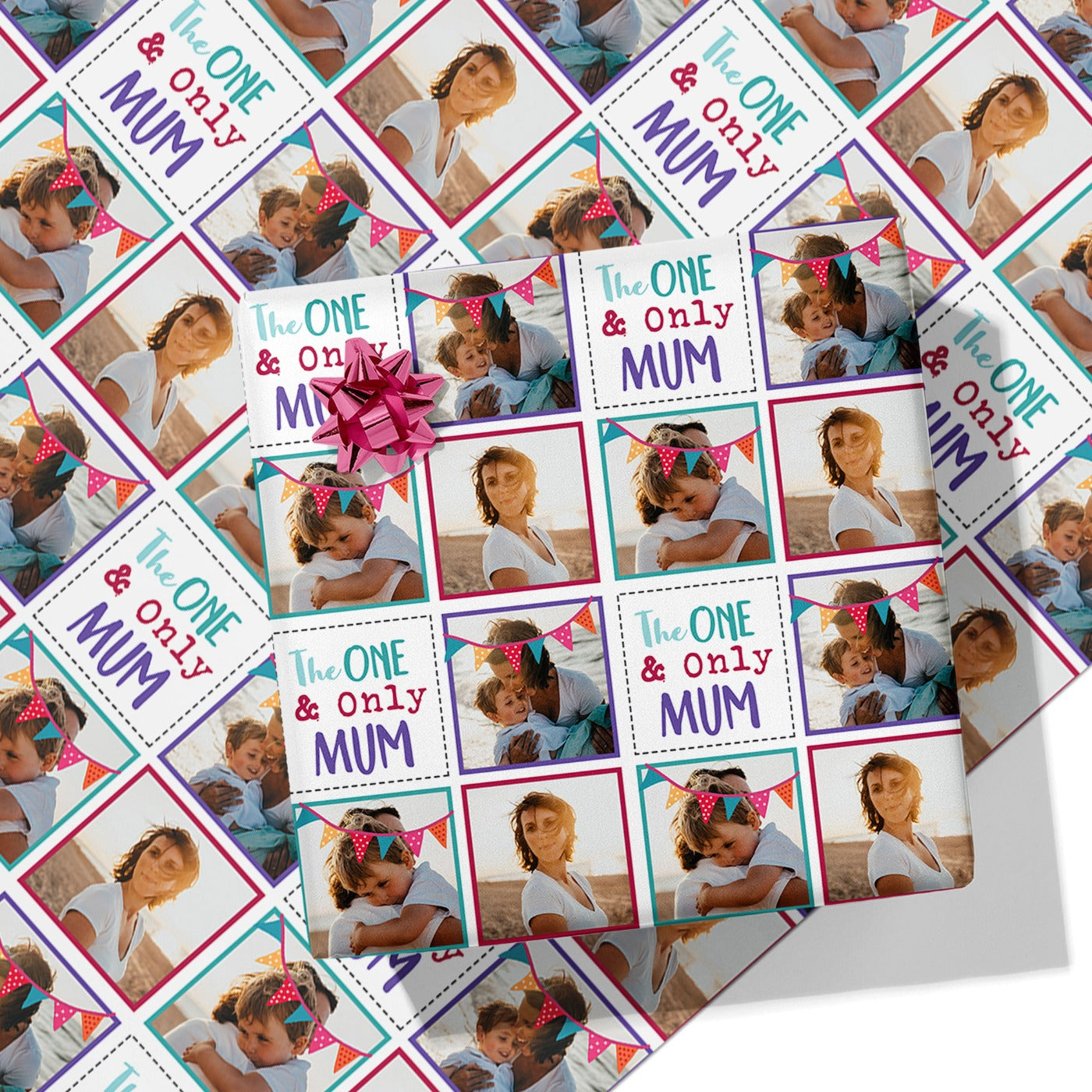 One & Only Mum, Bunting Photo Grid Wrapping Paper