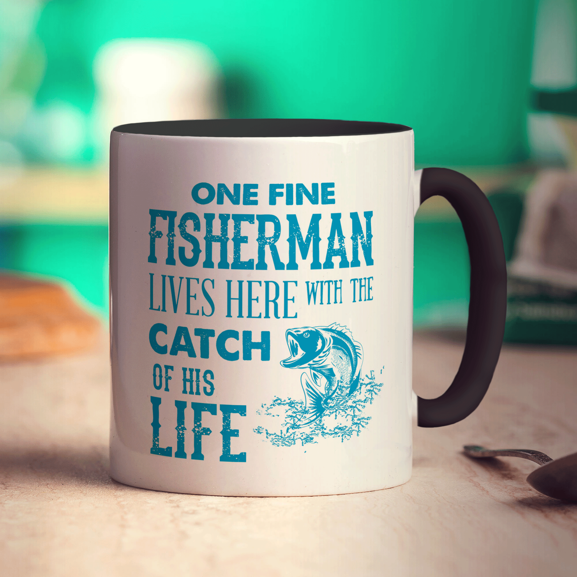 One Fine Fisherman Lives Here With The Catch of His Life Mug - Standard 330ml (11oz) / Black