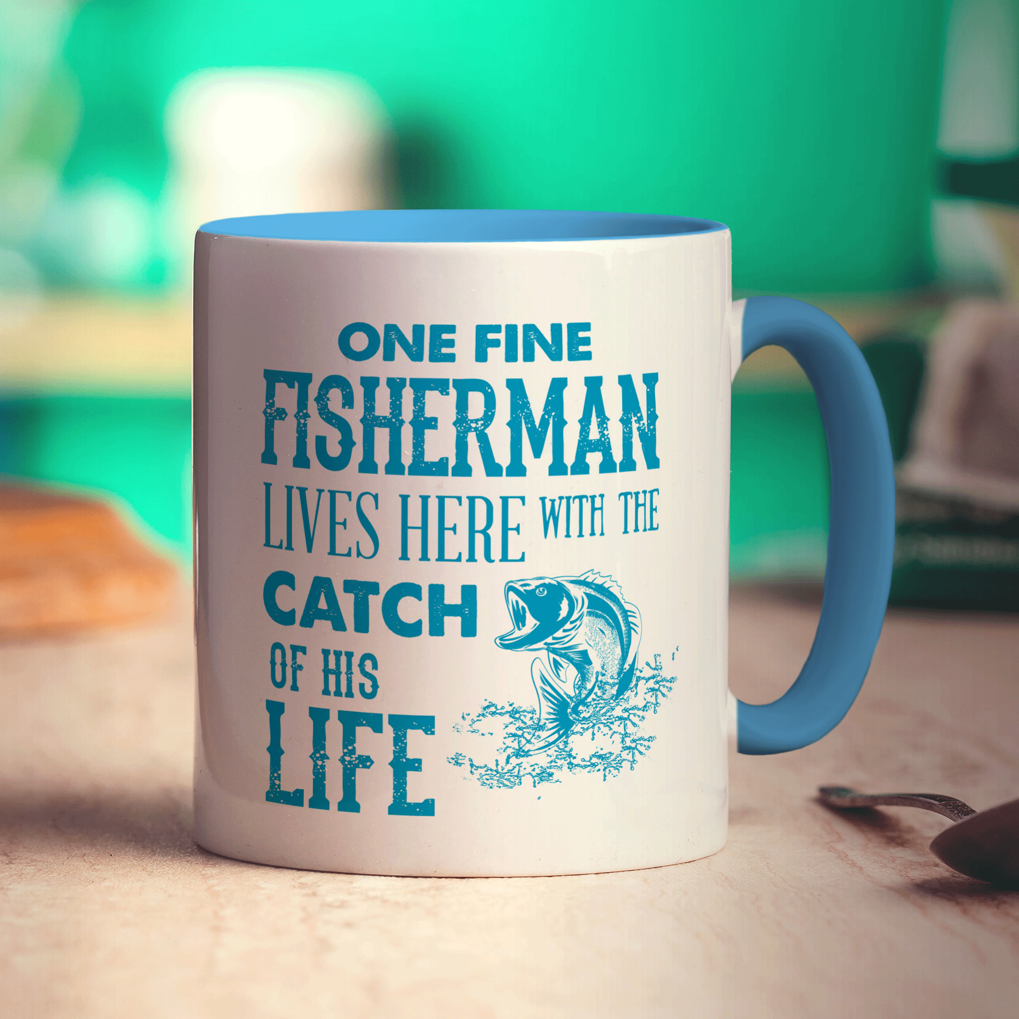 One Fine Fisherman Lives Here With The Catch of His Life Mug - Standard 330ml (11oz) / Blue