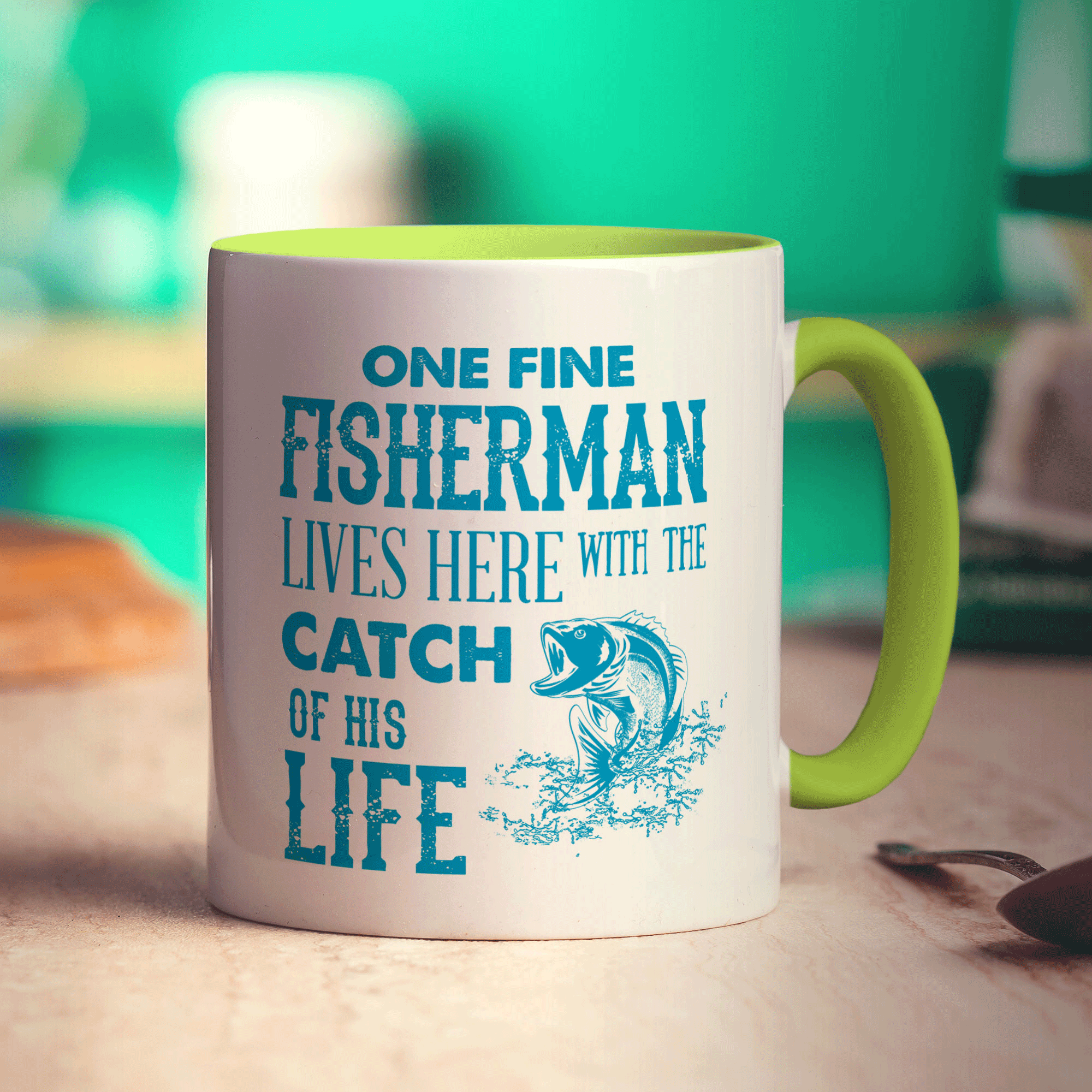 One Fine Fisherman Lives Here With The Catch of His Life Mug - Standard 330ml (11oz) / Green
