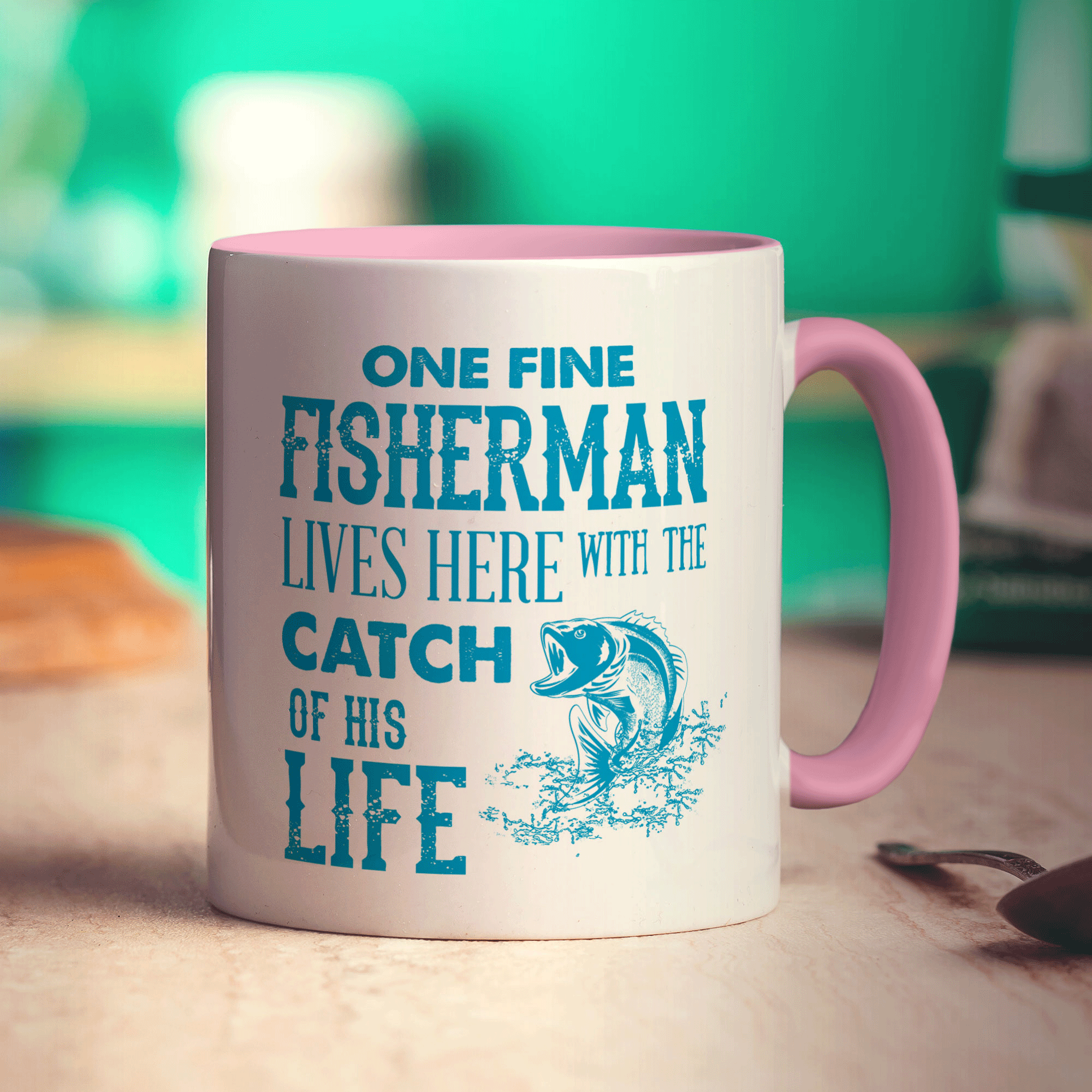 One Fine Fisherman Lives Here With The Catch of His Life Mug - Standard 330ml (11oz) / Pink