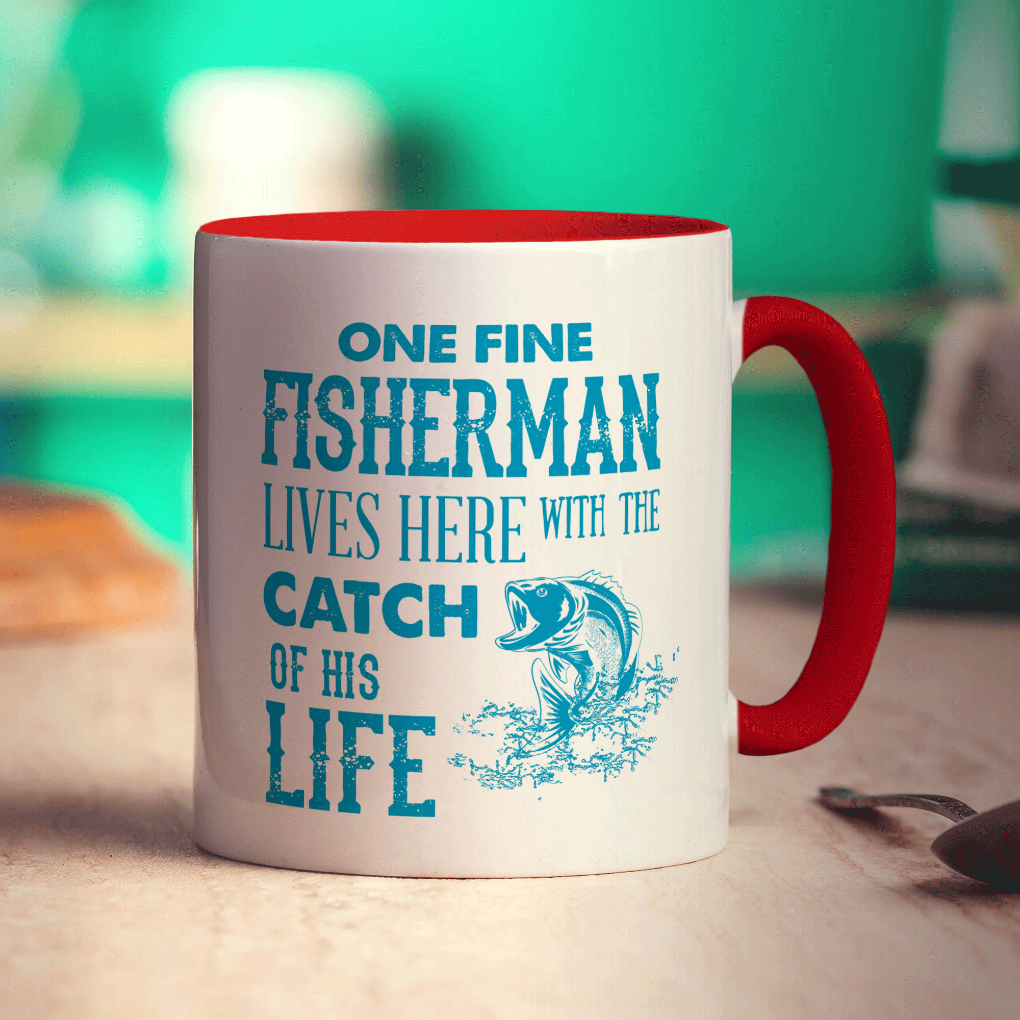 One Fine Fisherman Lives Here With The Catch of His Life Mug - Standard 330ml (11oz) / Red
