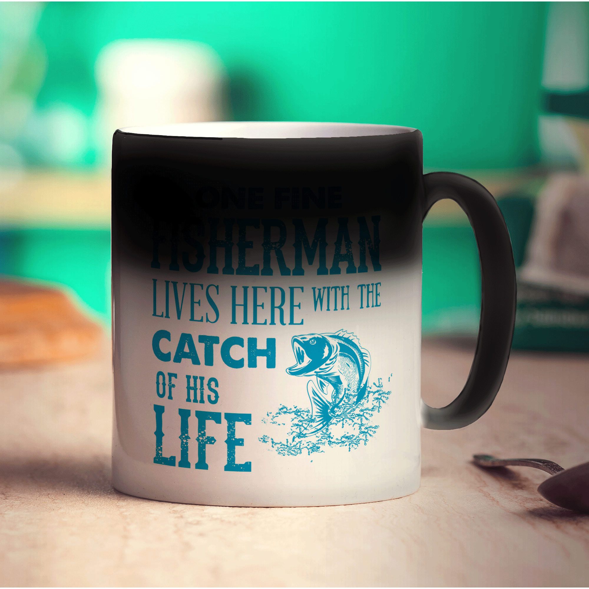 One Fine Fisherman Lives Here With The Catch of His Life Mug - Standard 330ml (11oz) / Magic Mug